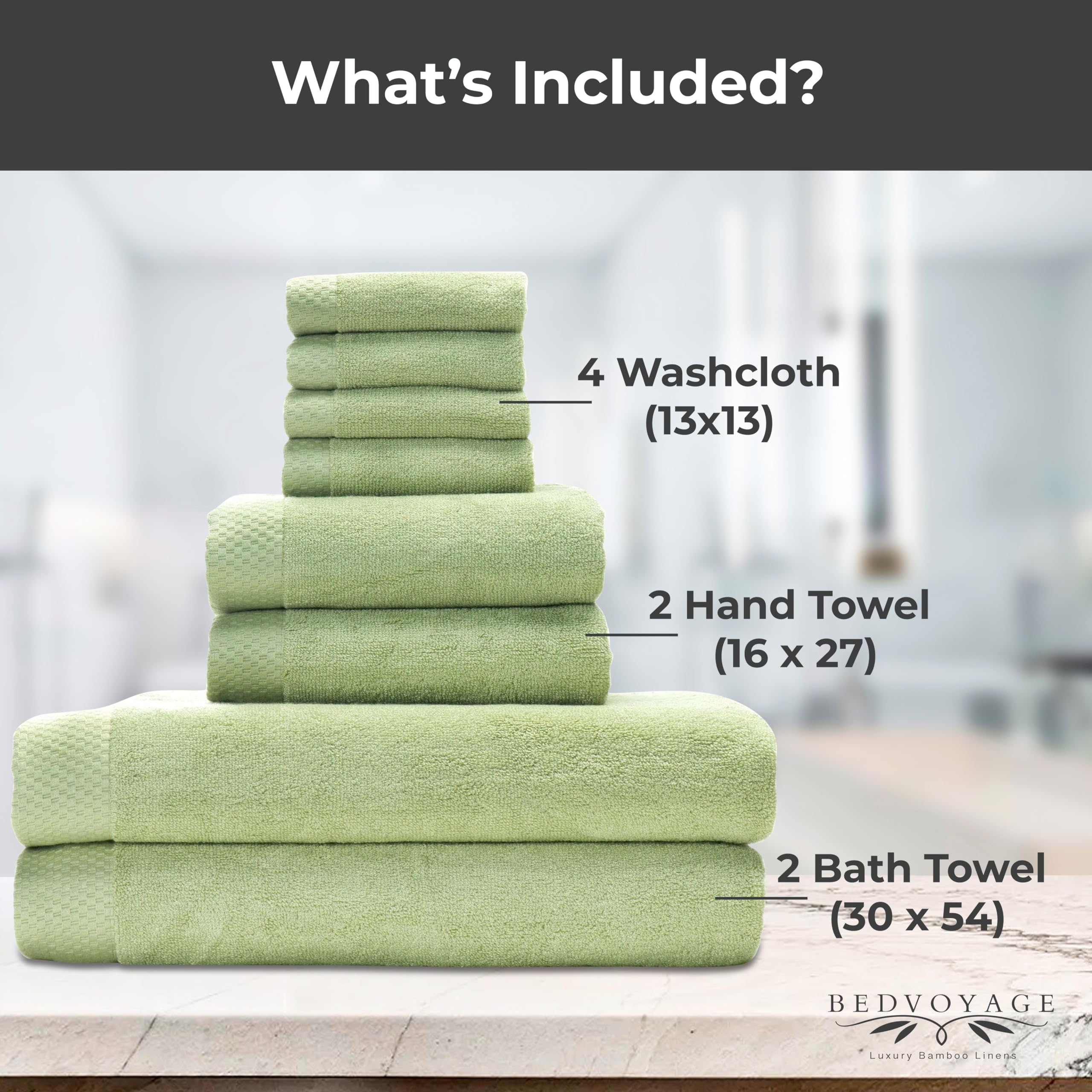 Bedvoyage Luxury Towels, 8Pc Set, 600 Gsm, Ultra Soft Viscose Derived From Bamboo Bath Towel, Super Absorbent, Extra Large - 2 B
