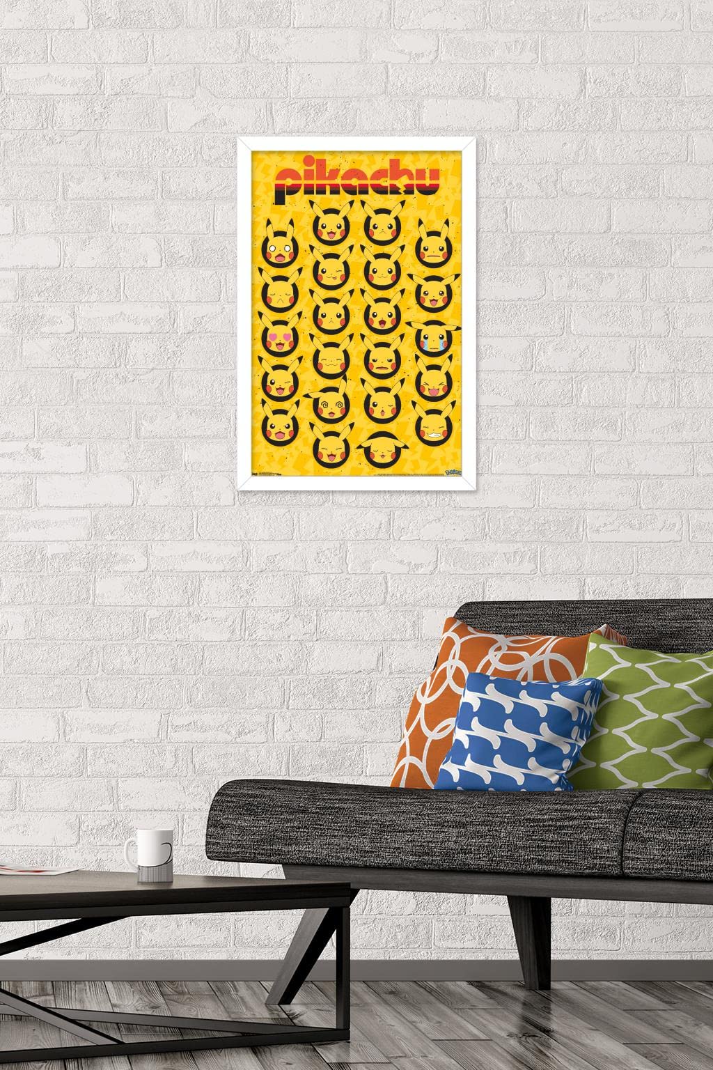 Trends International Pok  Mon - Pikachu Faces Wall Poster, 14.725'' X 22.375'', White Framed Version