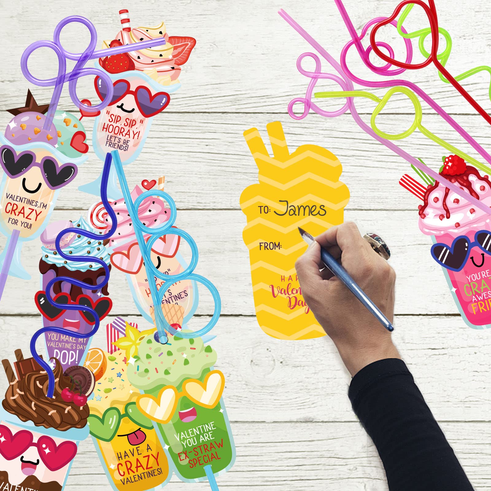 Zmciner 32 Pack Valentines Day Cards For Kids School With Crazy Straws Valentines Day Gifts For School Classroom Valentines Exch