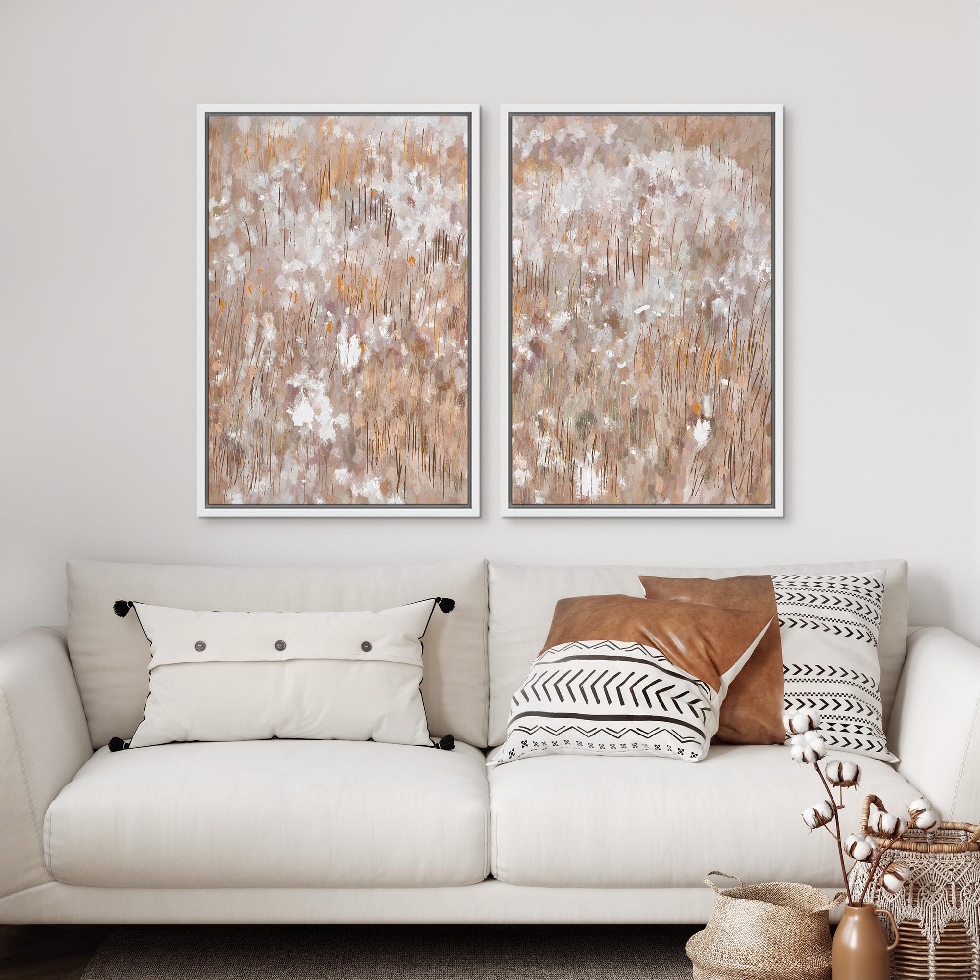 Signford Framed Canvas Print Wall Art Set Misty Reeds Soft Hues In Abstract Illustration Modern Art Decorative Nordic Nature For