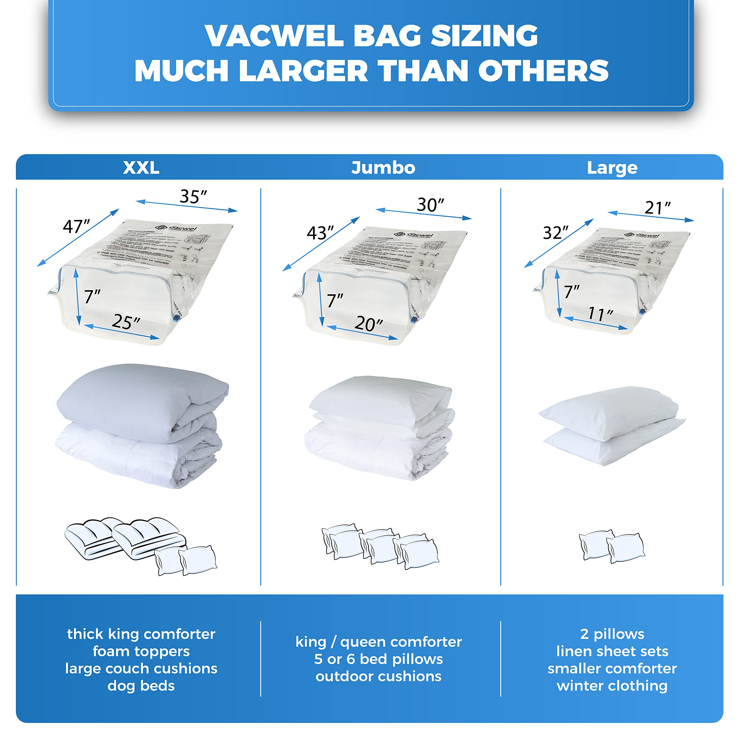 5-Pack XXL- Jumbo Space Vacuum Storage Bags for Clothing Storage - Vacuum Space Bags for Comforters, Blankets and Clothes - 5x X