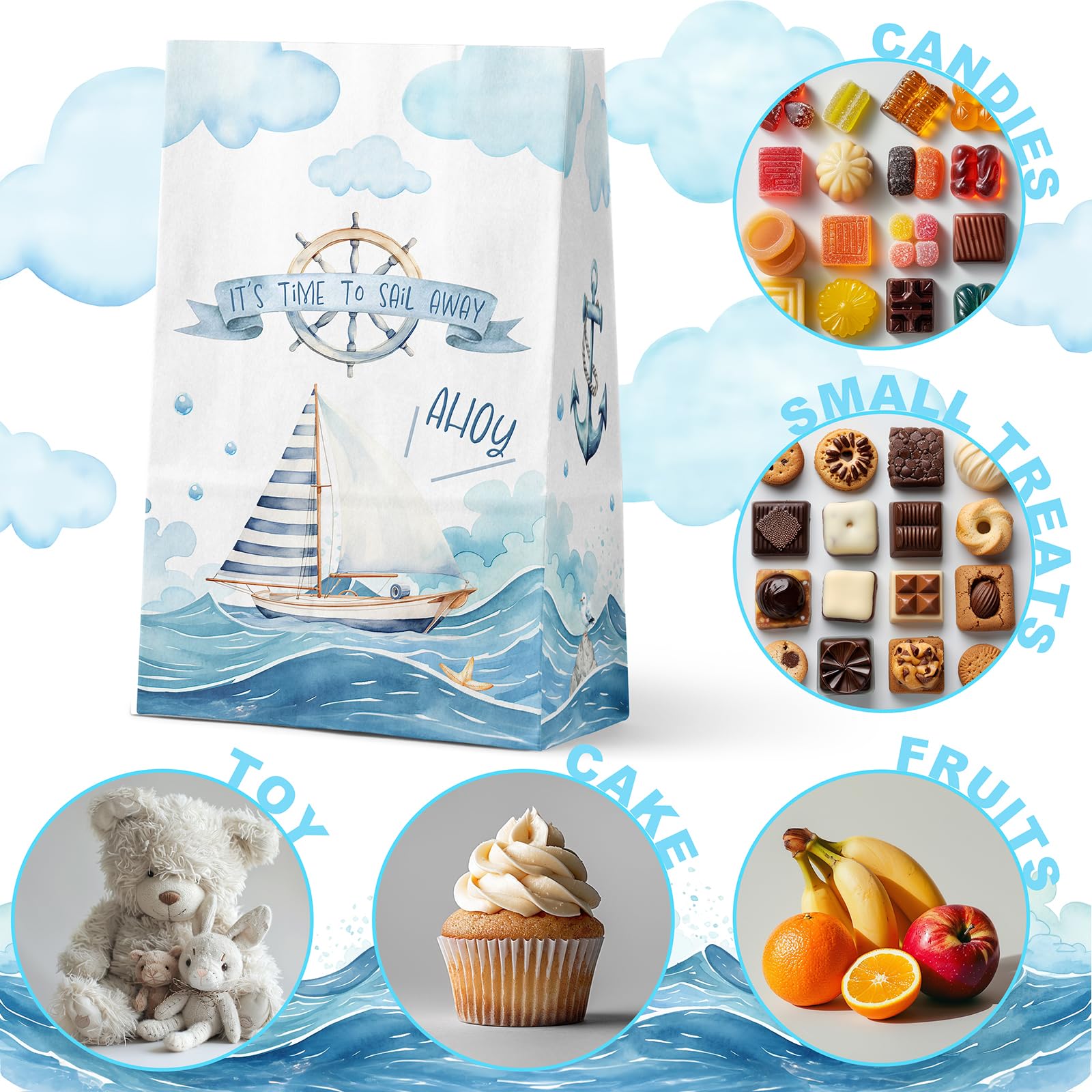 Celee 24-Pack Nautical Goodie Bags With Stickers - Ideal For Kids' Birthdays, Baby Showers, And Nautical Themed Parties