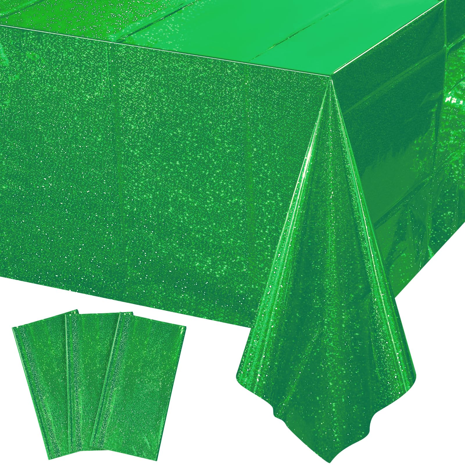 3 Pack Iridescent Green Plastic Tablecloths, Shiny Disposable Laser Rectangle Table Covers, Holographic Foil Tablecloth for St. 