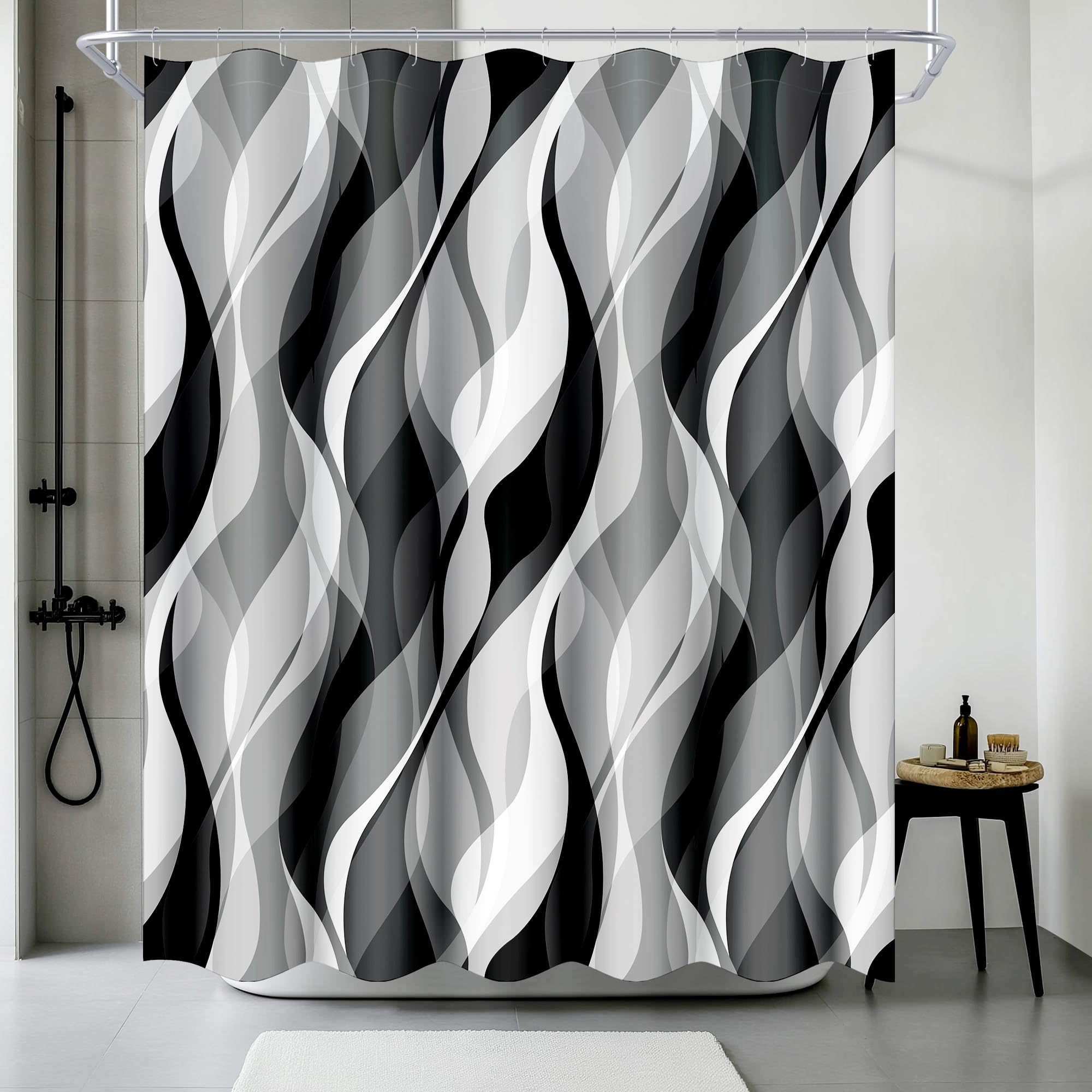 Black And Grey Shower Curtain For Bathroom Black And White Shower Curtain Fabric Modern Abstract Striped Minimalist Bath Curtain