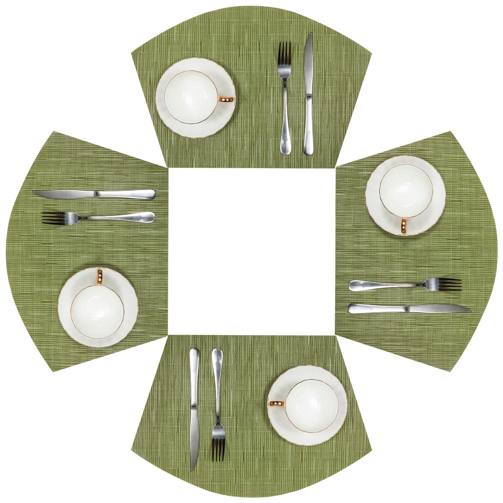 SHACOS PVC Woven Vinyl Wedge Placemats Set of 4 Round Table Placemats Wipe Clean Heat Resistant Round Table Mats (4, Green)