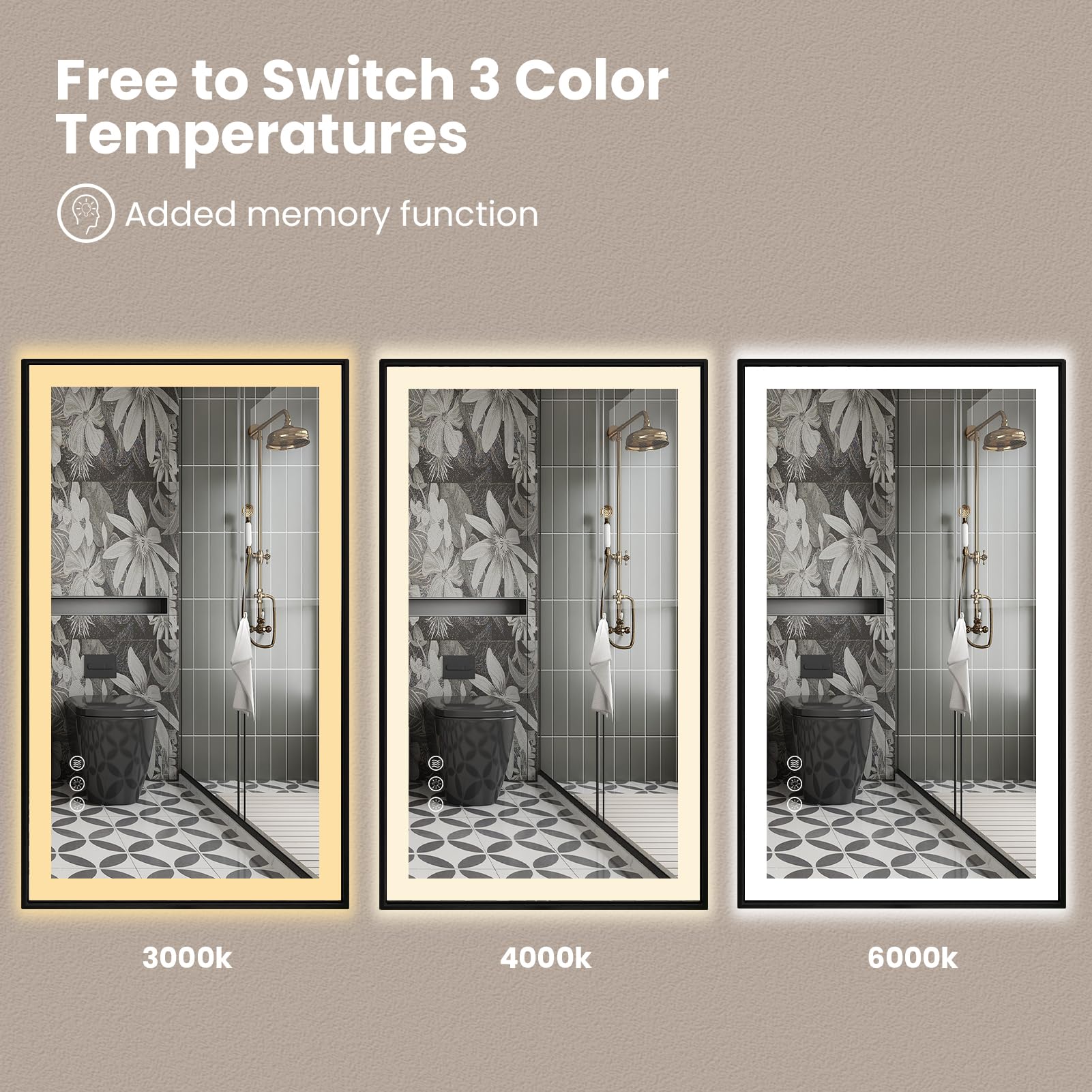 Amorho 60''X 36'' Led Bathroom Mirror With Black Frame, Front Light And Backlit(Controlled Separately), Stepless Dimmable, Anti-