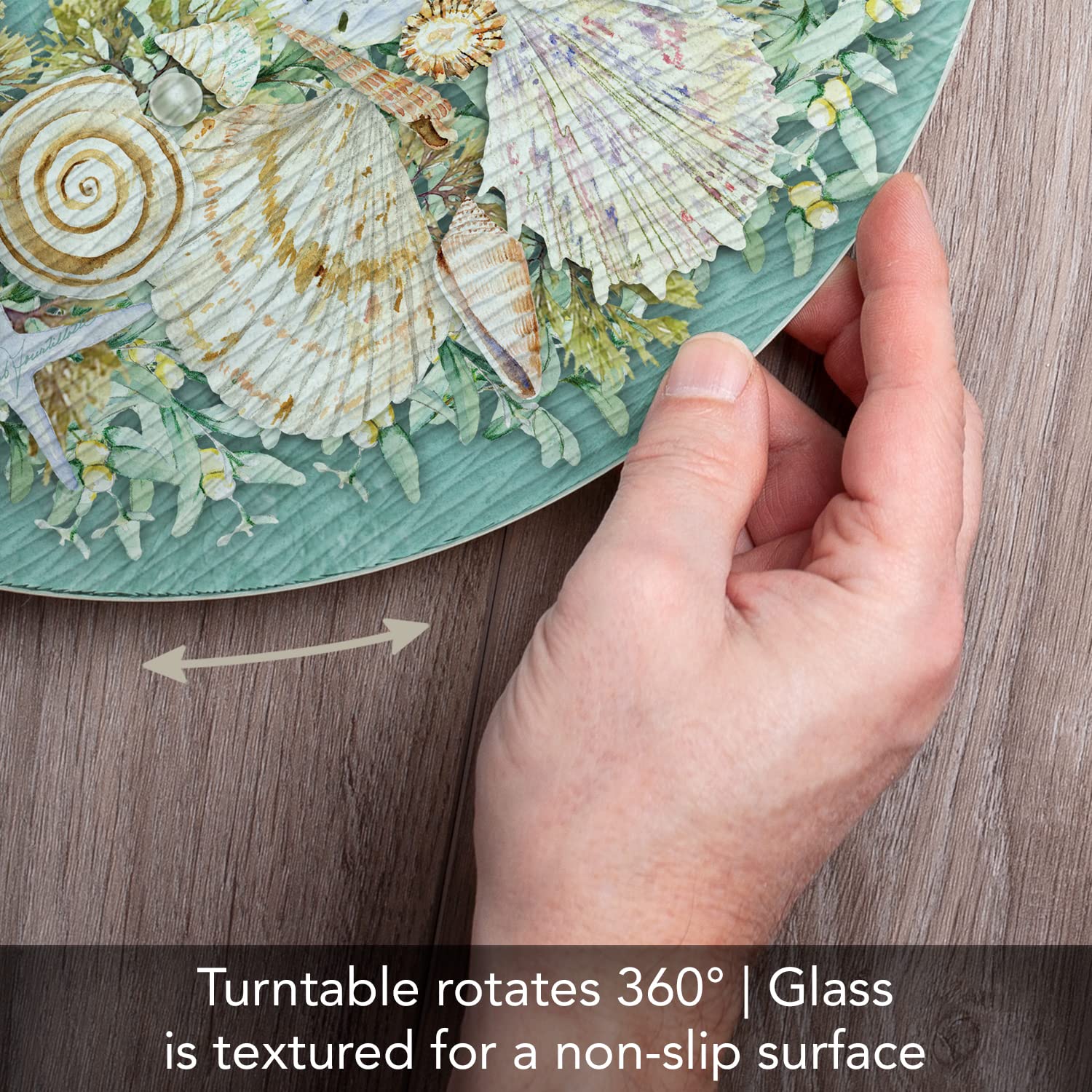 Counterart Coastal Wreath 4Mm Heat Tolerant Tempered Glass Lazy Susan Turntable 13    Diameter Cake Plate Pizza Server