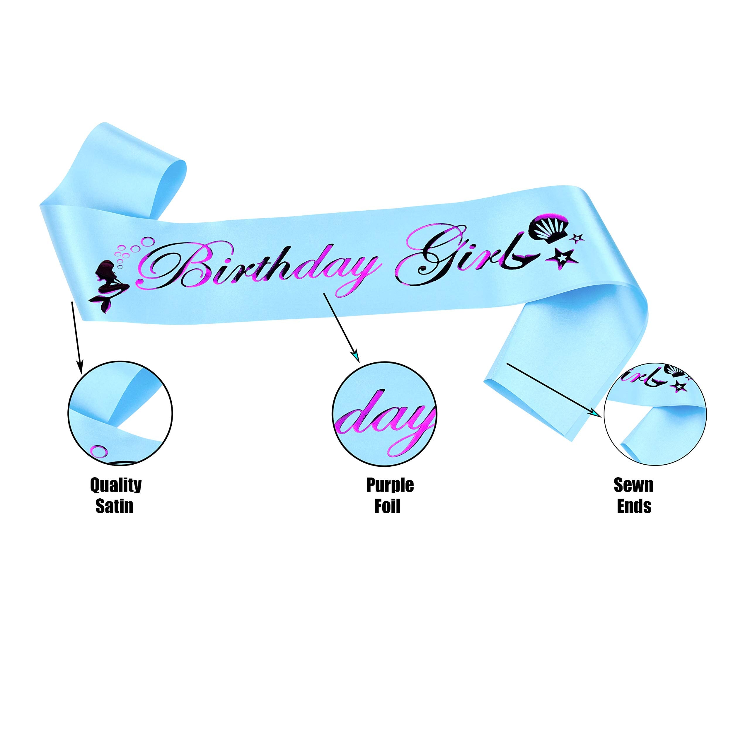 Mermaid Birthday Girl Sash For Women,Blue Satin Purple Glitter Foil Sash,Happy Birthday Princess Party Decorations Gifts,Women'S