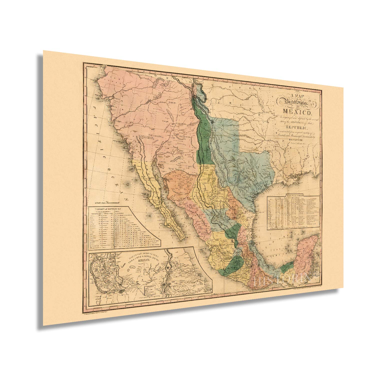 Historix Vintage 1846 United States Of Mexico Map Poster - 24X36 Inch Vintage Map Of Mexico Wall Art - Old United States Of Mexi