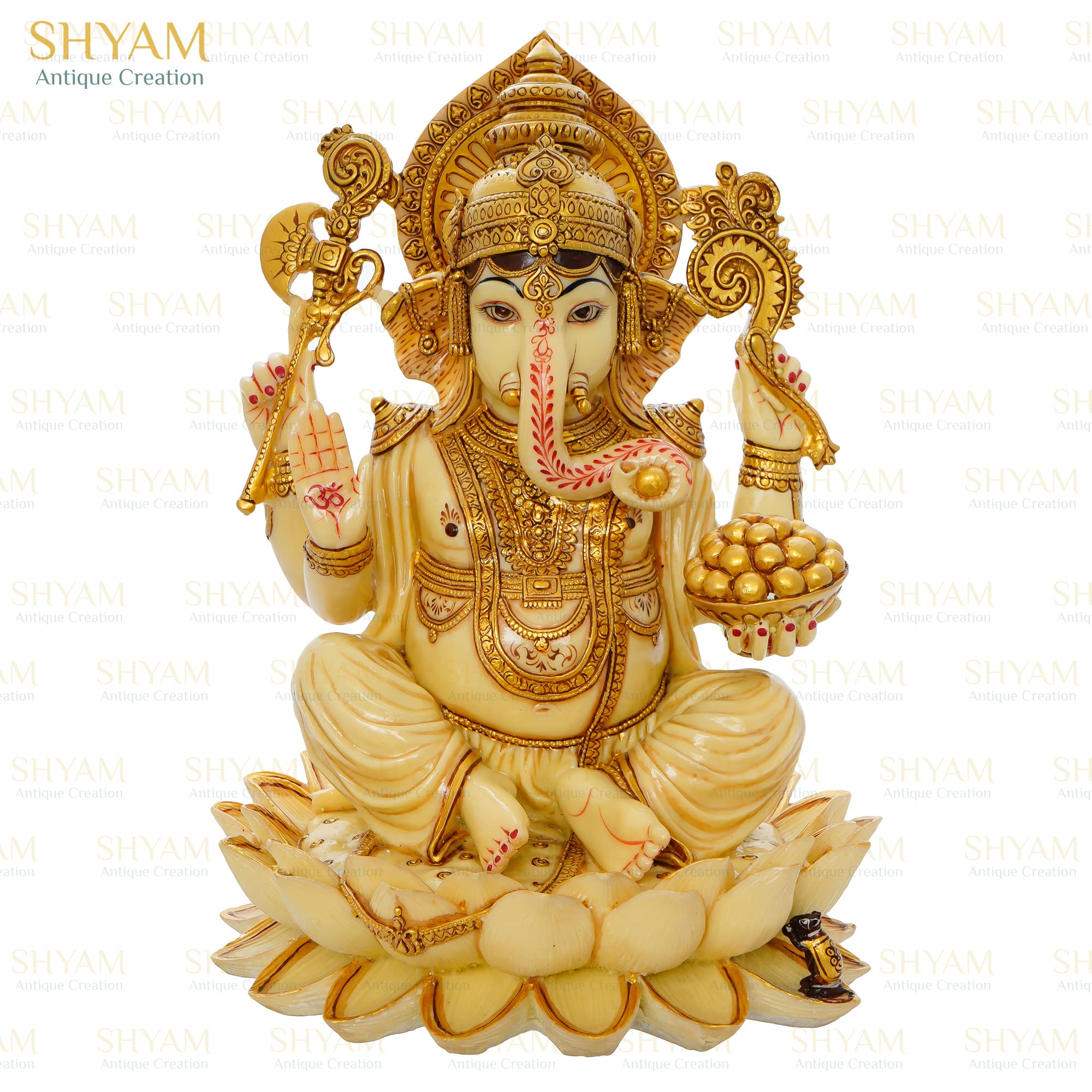 Shyam Antique Creation 12 Action Large Lord Ganesha Statue For Home Decor Marble Ganesha Idol On Lotus Ganesh Ji Marble Dust Ido