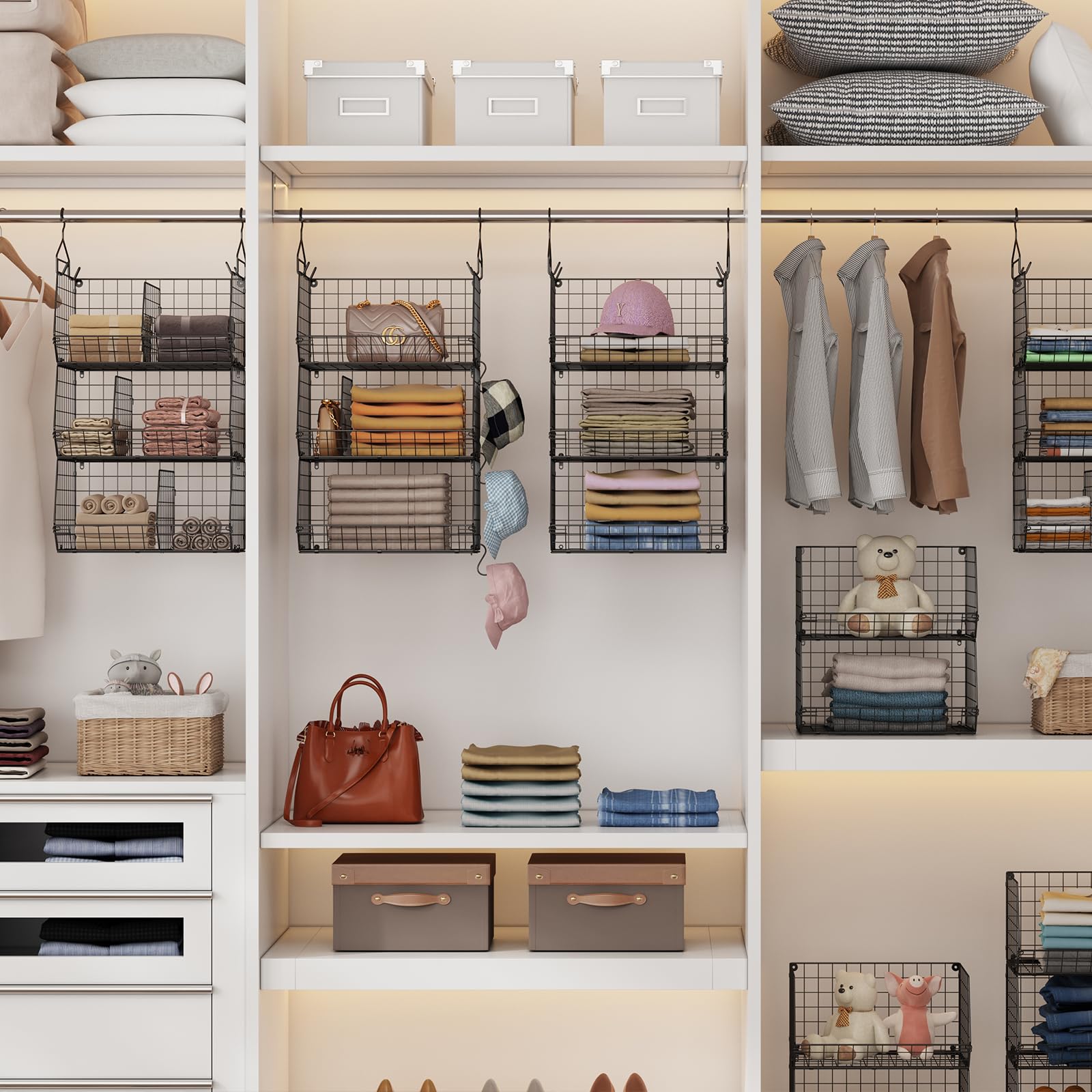 Jautokerdar 3 Tier Closet Hanging Shelves With Divider, Extra Large Closet Organizers And Storage, Clothes Hanging Organizer Clo