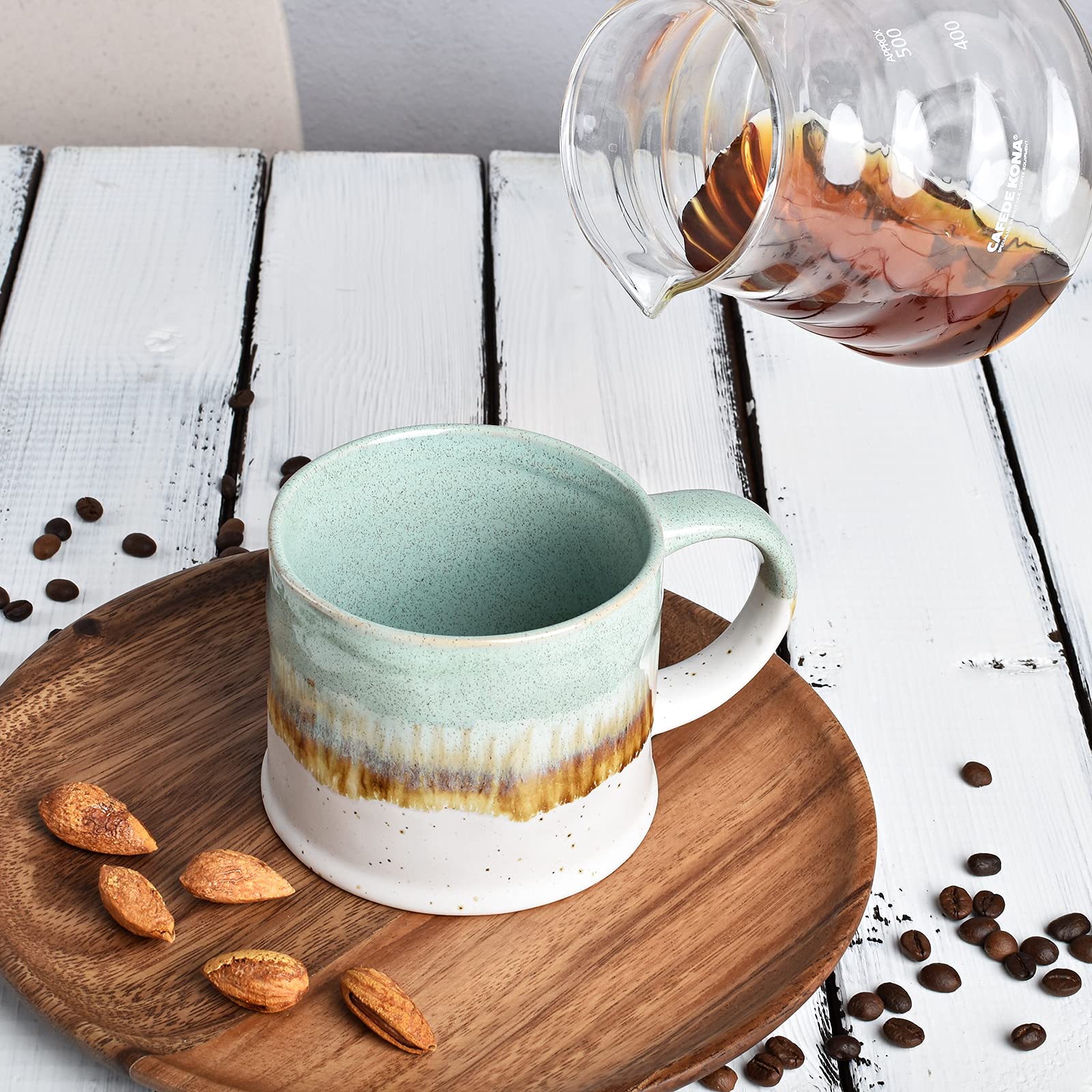 Bosmarlin Medium Ceramic Coffee Mug Set Of 2, 15 Oz, Big Stoneware Tea Cup For Office And Home, Dishwasher And Microwave Safe (G