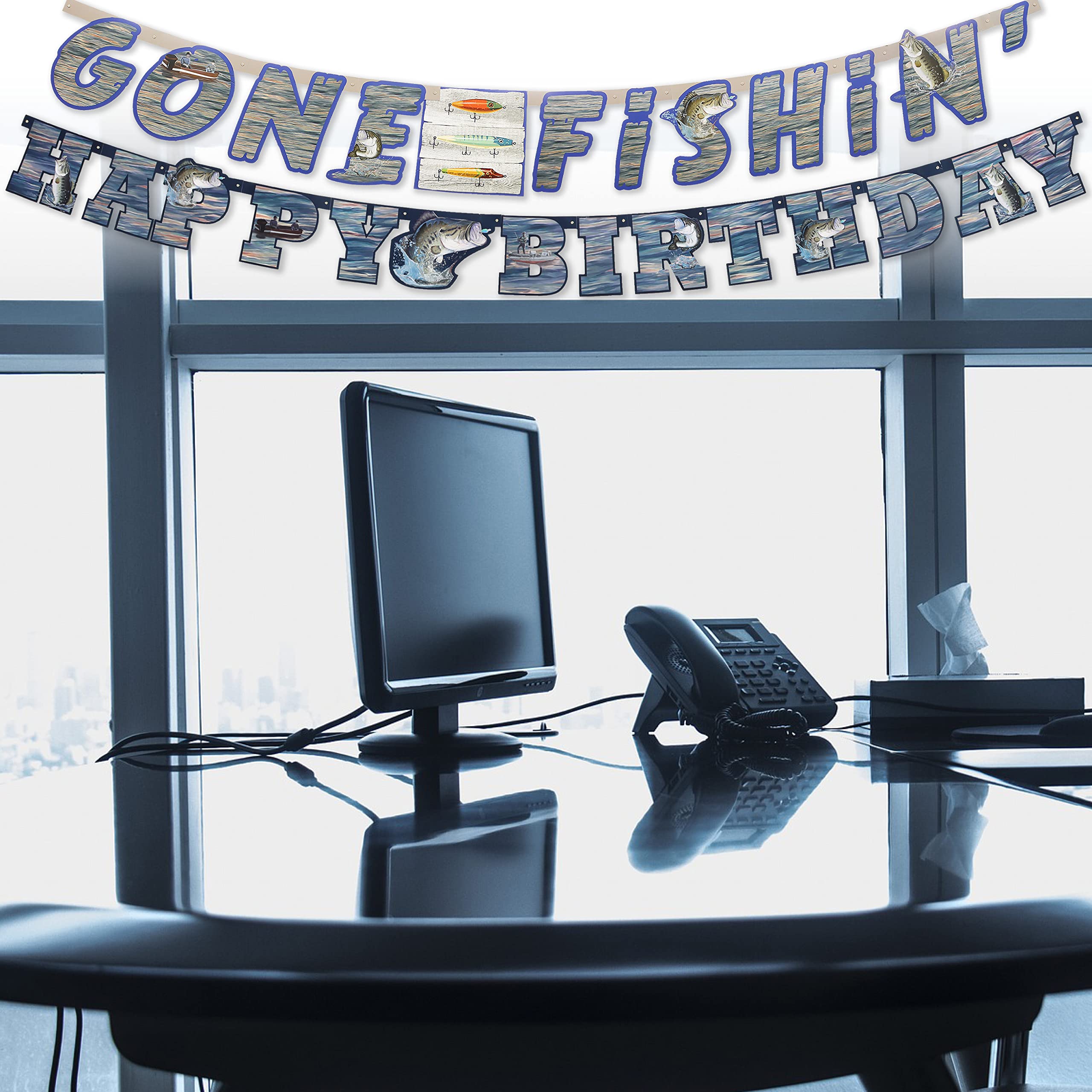 Gone Fishin & Birthday Banners Bundle! Includes 1 Gone Fishin Banner & 1 Happy Birthday Banner. Celebrate Your Fanatic Fisherman