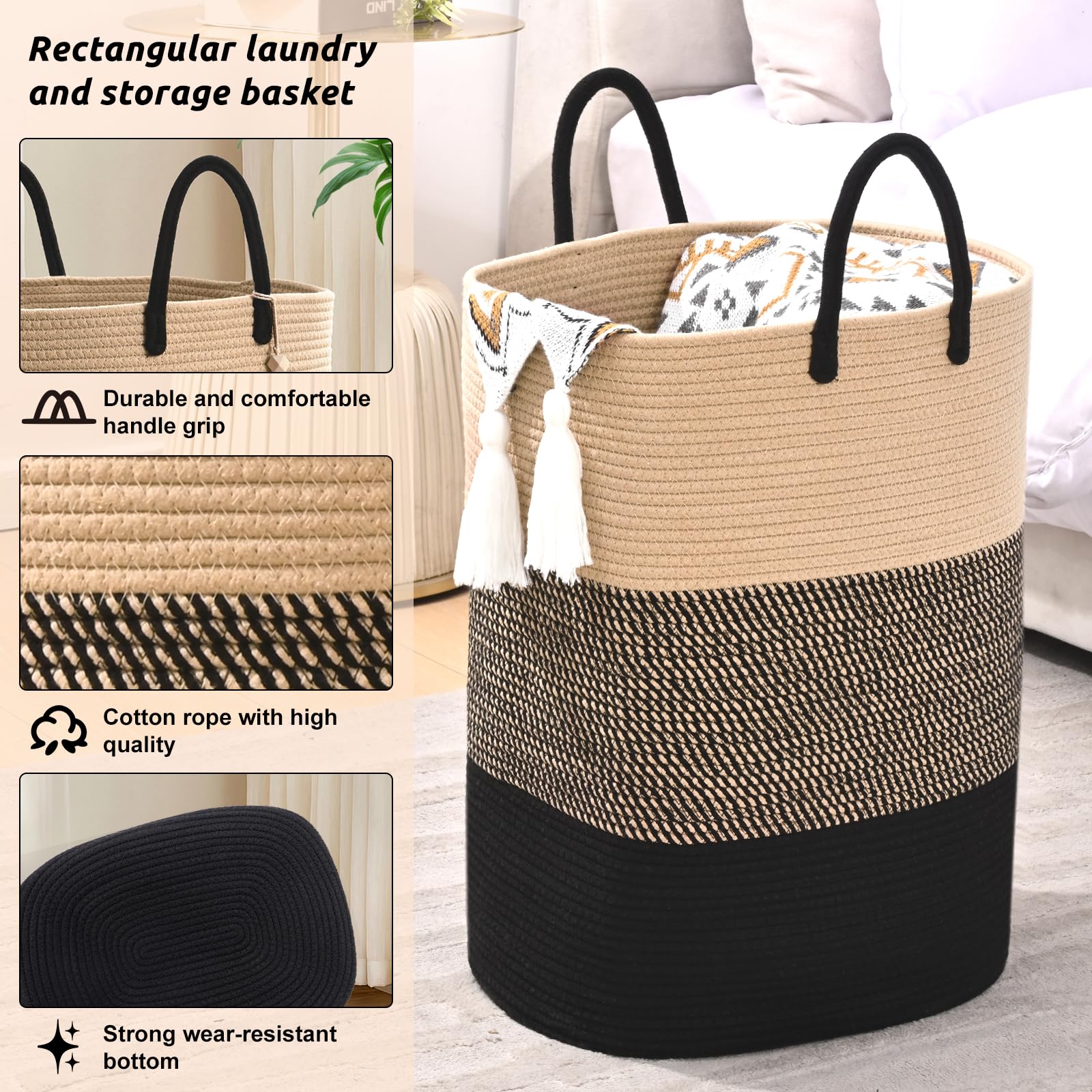 Woven Laundry Basket For Clothes, 100 L Large Rectangle Laundry Hampers, Nursery Storage Basket For Toys, Tall Dirty Clothes Ham