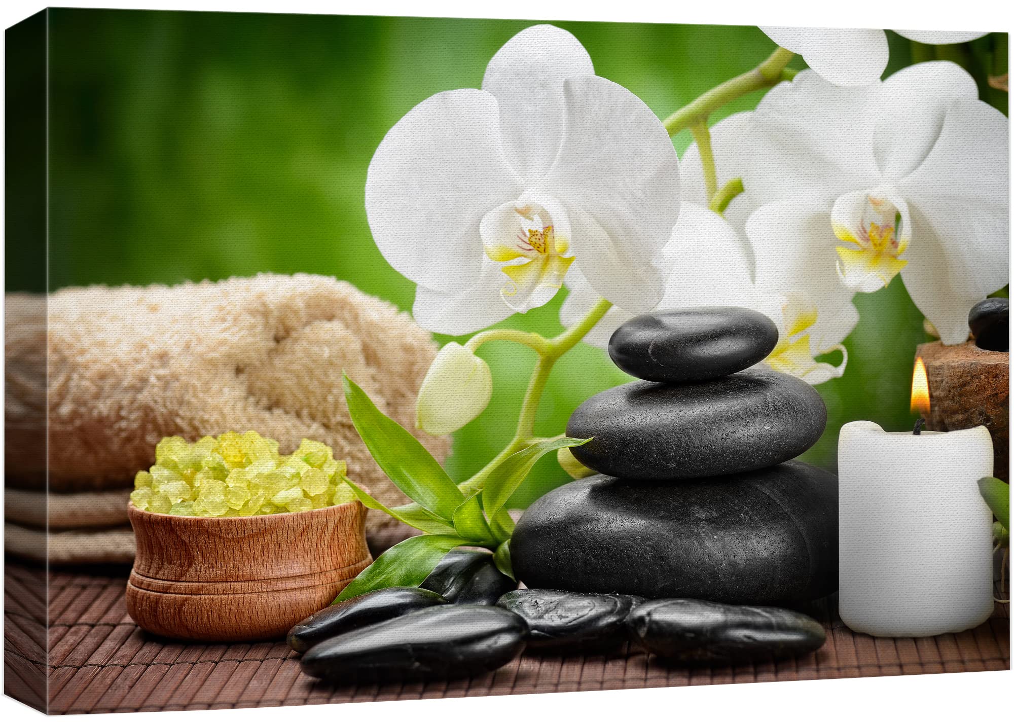 Wall26 Canvas Print Wall Art White Orchid Flowers Meditation Zen Yoga Massage Pebble Nature Wilderness Photography Realism Lands