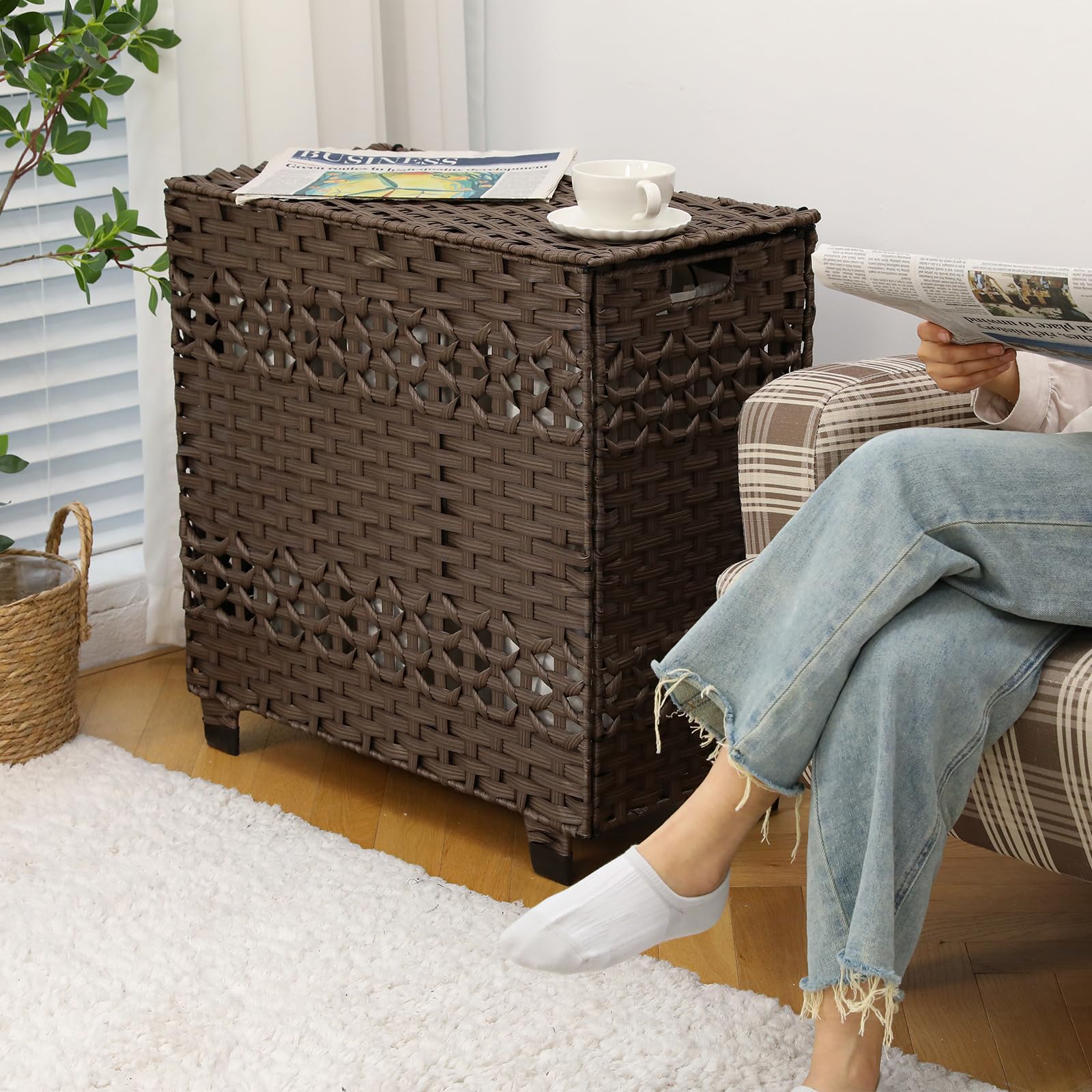 Oiahomy Laundry Hamper With Lid, 140L Clothes Hamper With 3 Removable Liner Bags, Foldable Hamper With Lid, Synthetic Wicker Lau