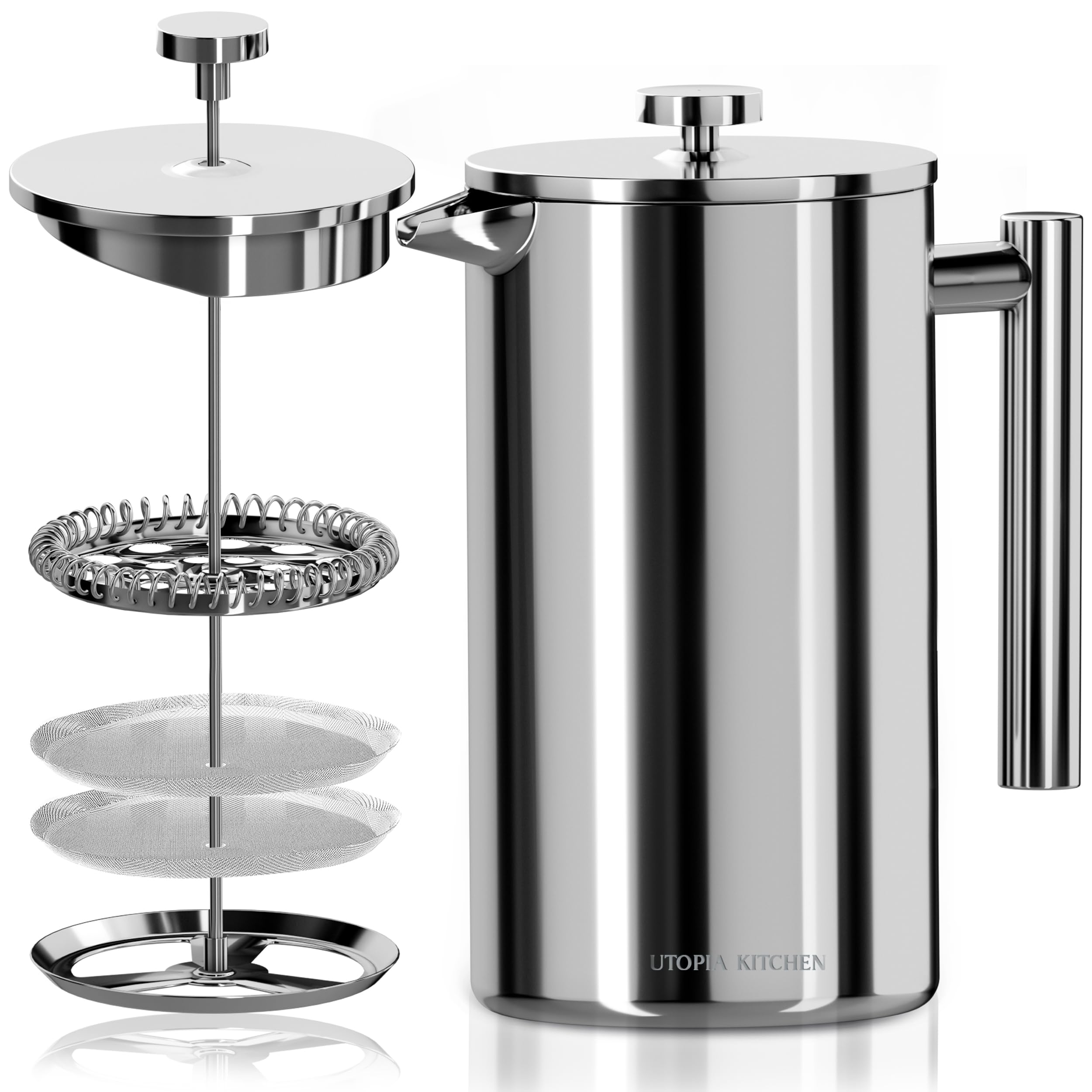 Utopia Kitchen Stainless Steel French Press Coffee Maker 12 Oz, French Press Tea Maker, Camping French Press Coffee Maker, Cold