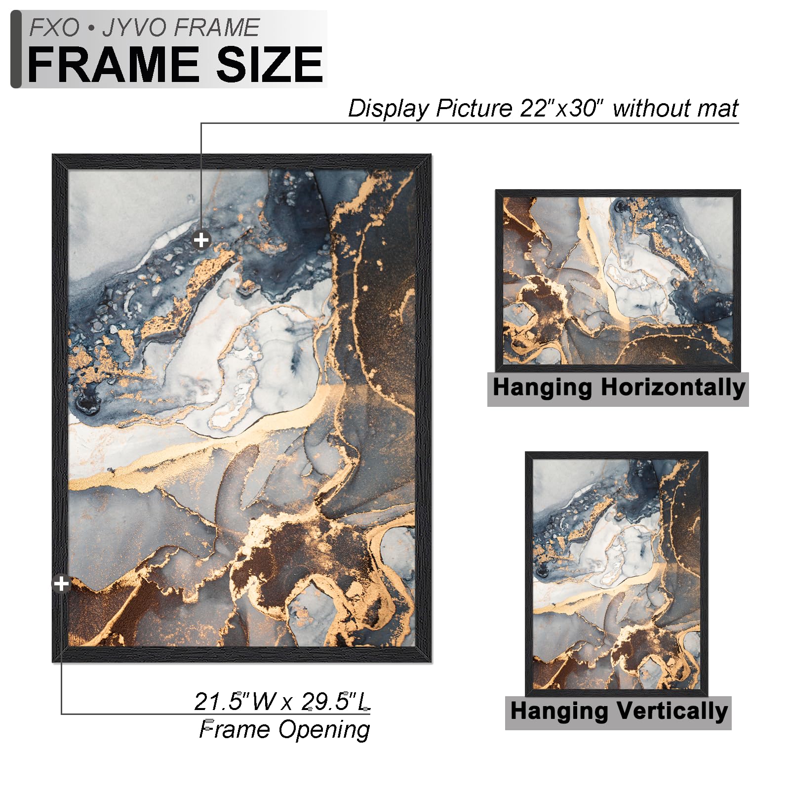 Fxojyvo Engineered Wood 22x30 Frame, Black Picture Frame for 22 x 30 Inch Poster Puzzle Photo, Light Weight 22 by 30 Poster Fram