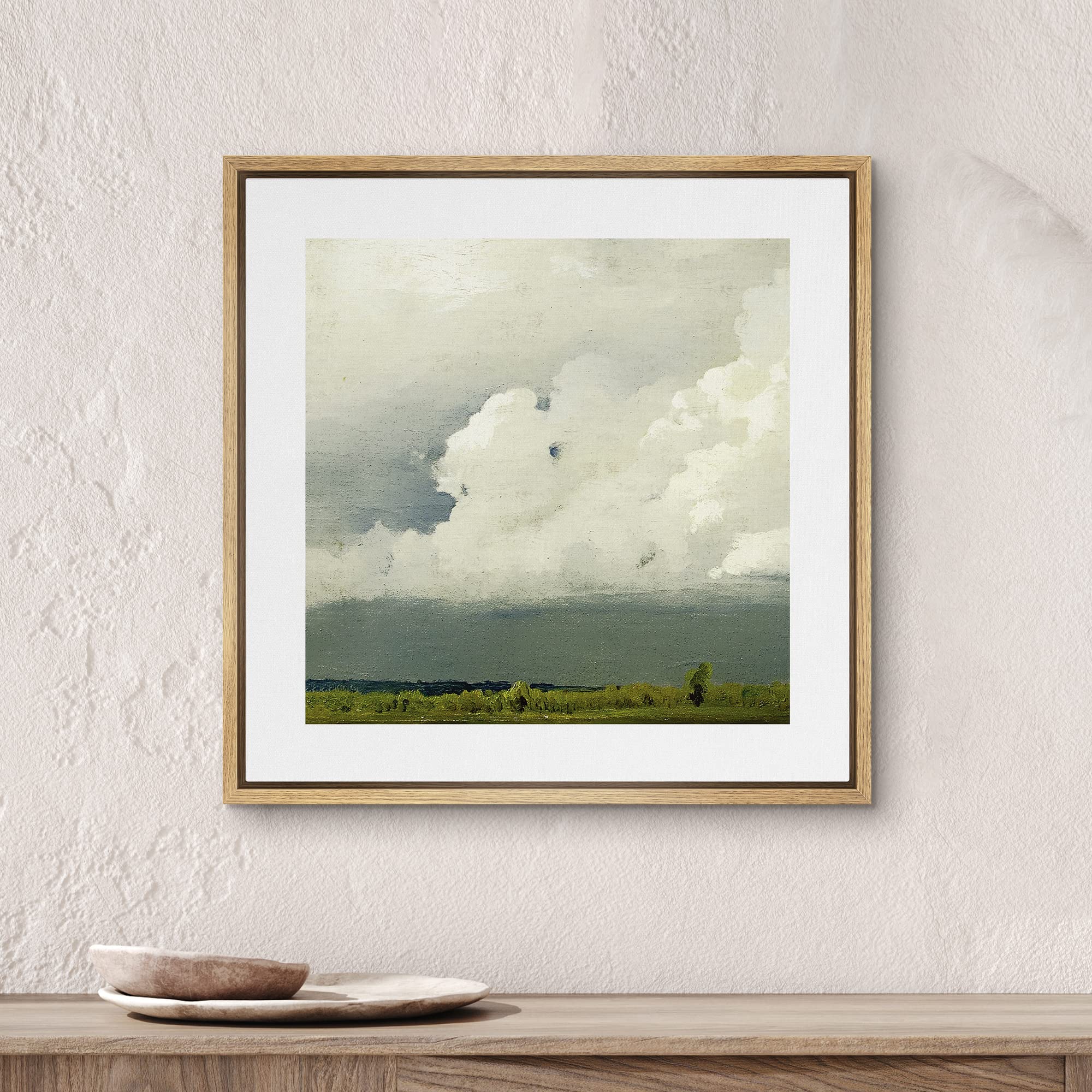 Signwin Framed Canvas Print Wall Art Storm Clouds Over Green Countryside Field Nature Wilderness Illustrations Fine Art Farmhous