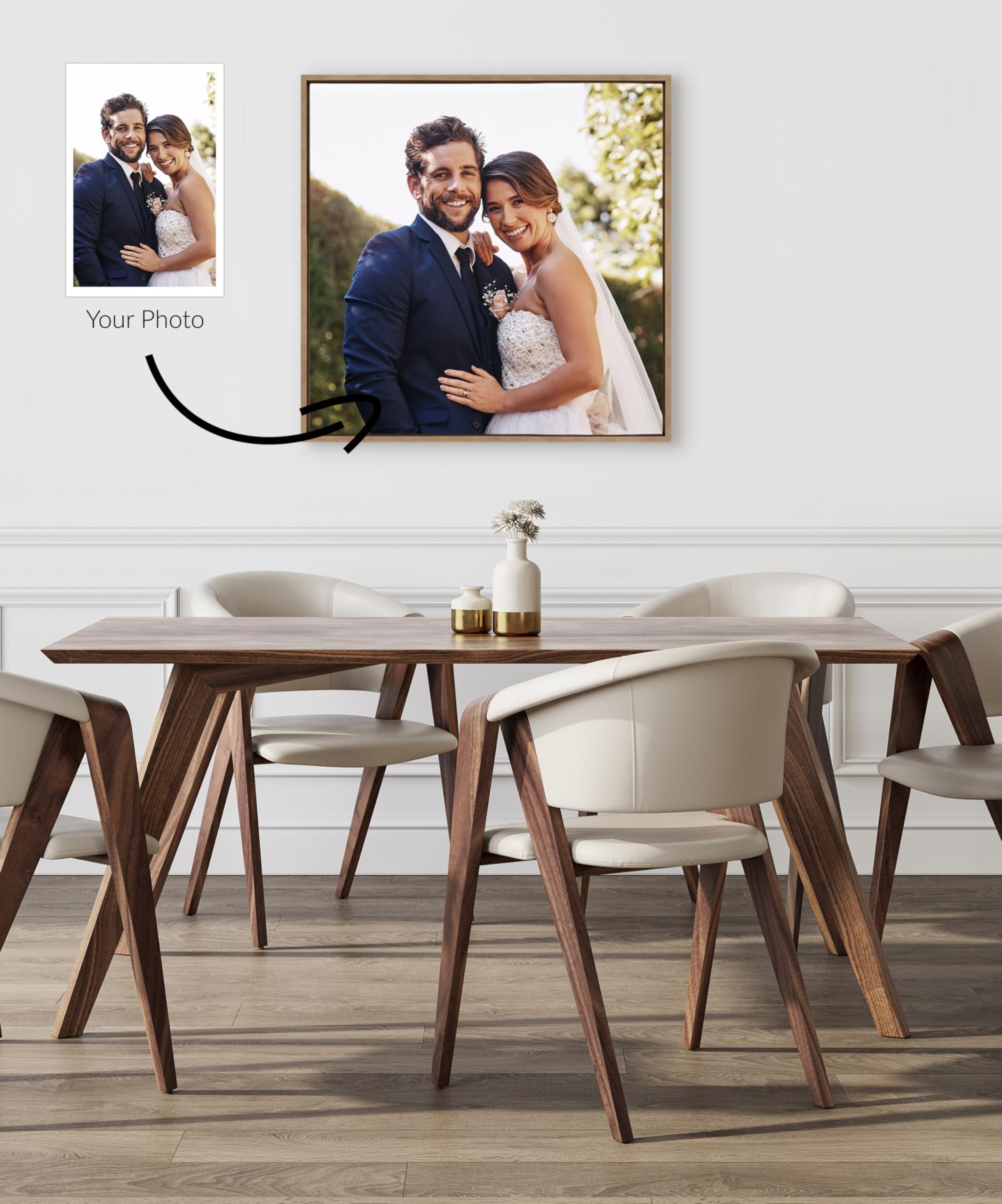 Kate And Laurel Sylvie Square Custom Printed Framed Canvas Wall Art, 30X30 Gold, Personal Canvas Print With Your Photos For Bedr
