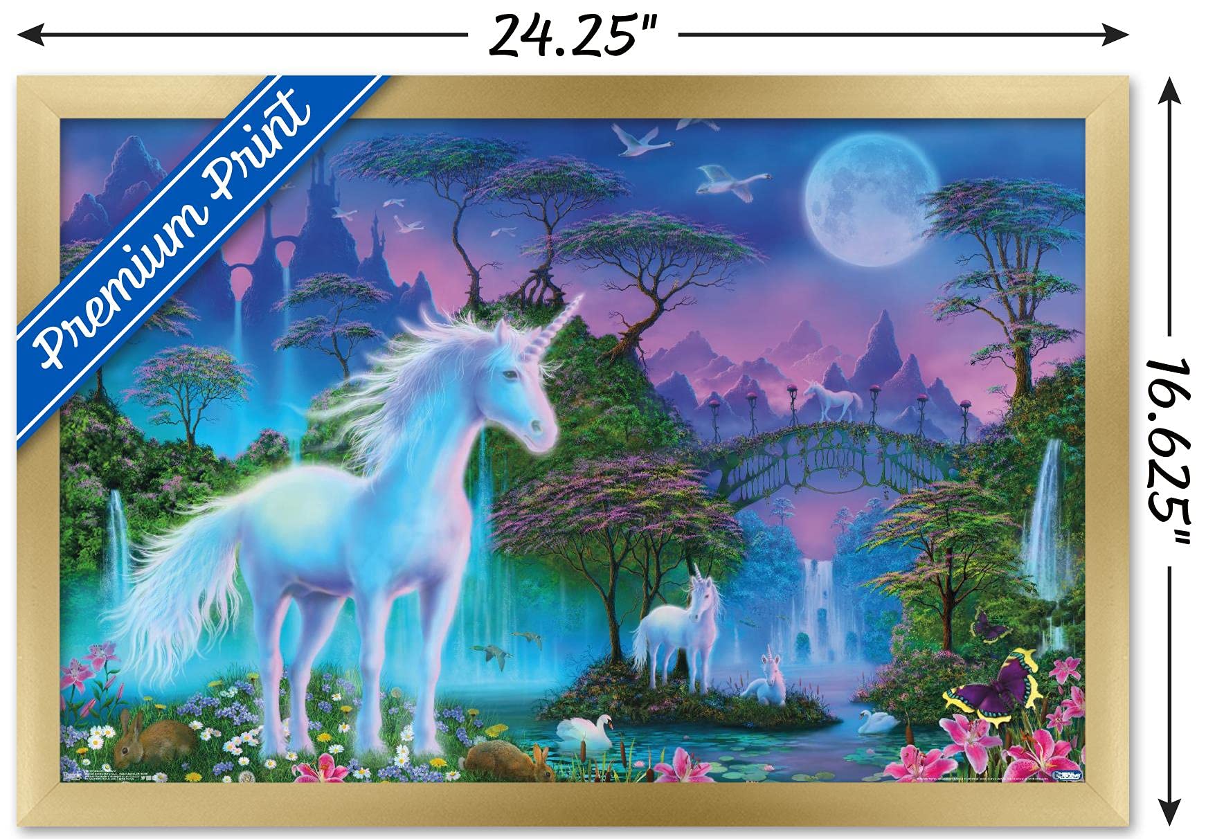 Trends International Unicorn Meadow Wall Poster, 14.725'' X 22.375'', Gold Framed Version