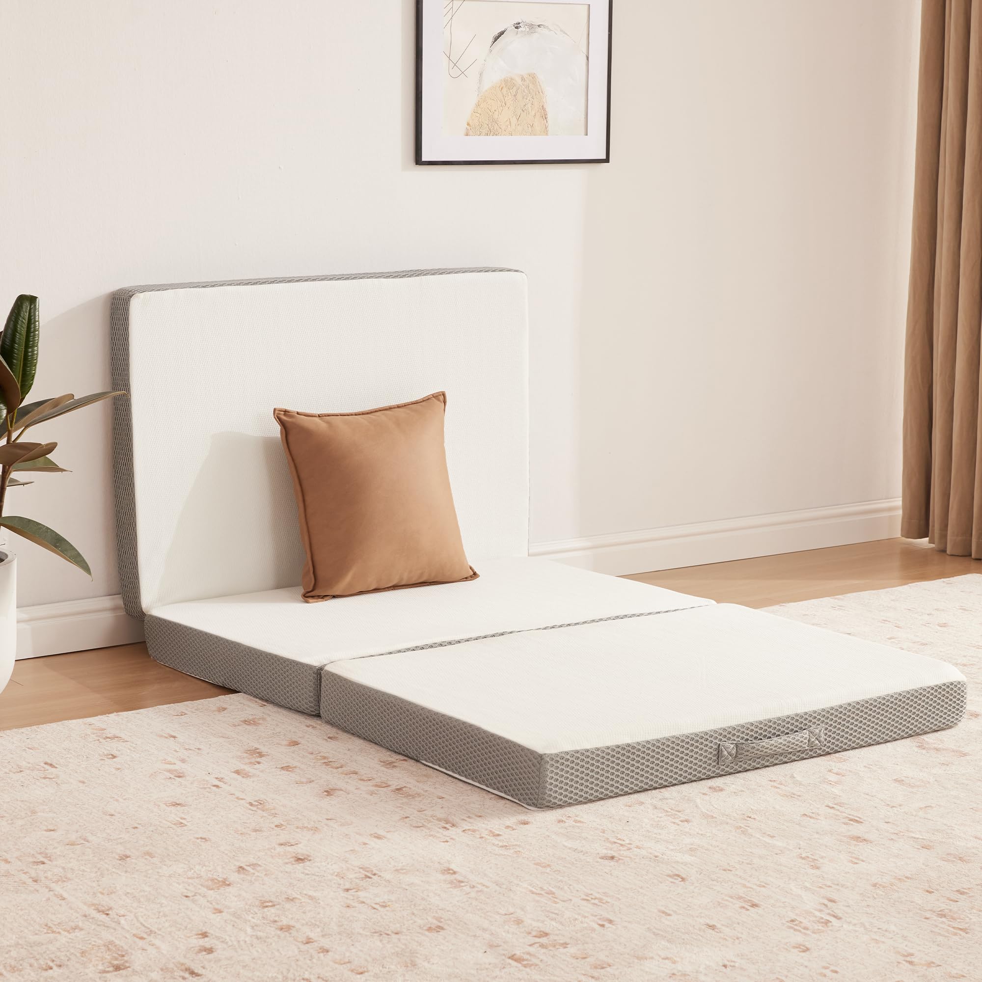 Kingfun Memory Foam Folding Mattress,Gel-Infused Foldable Floor Mattress, Breathable Tri-Fold Mattress Topper With Bamboo Cover,