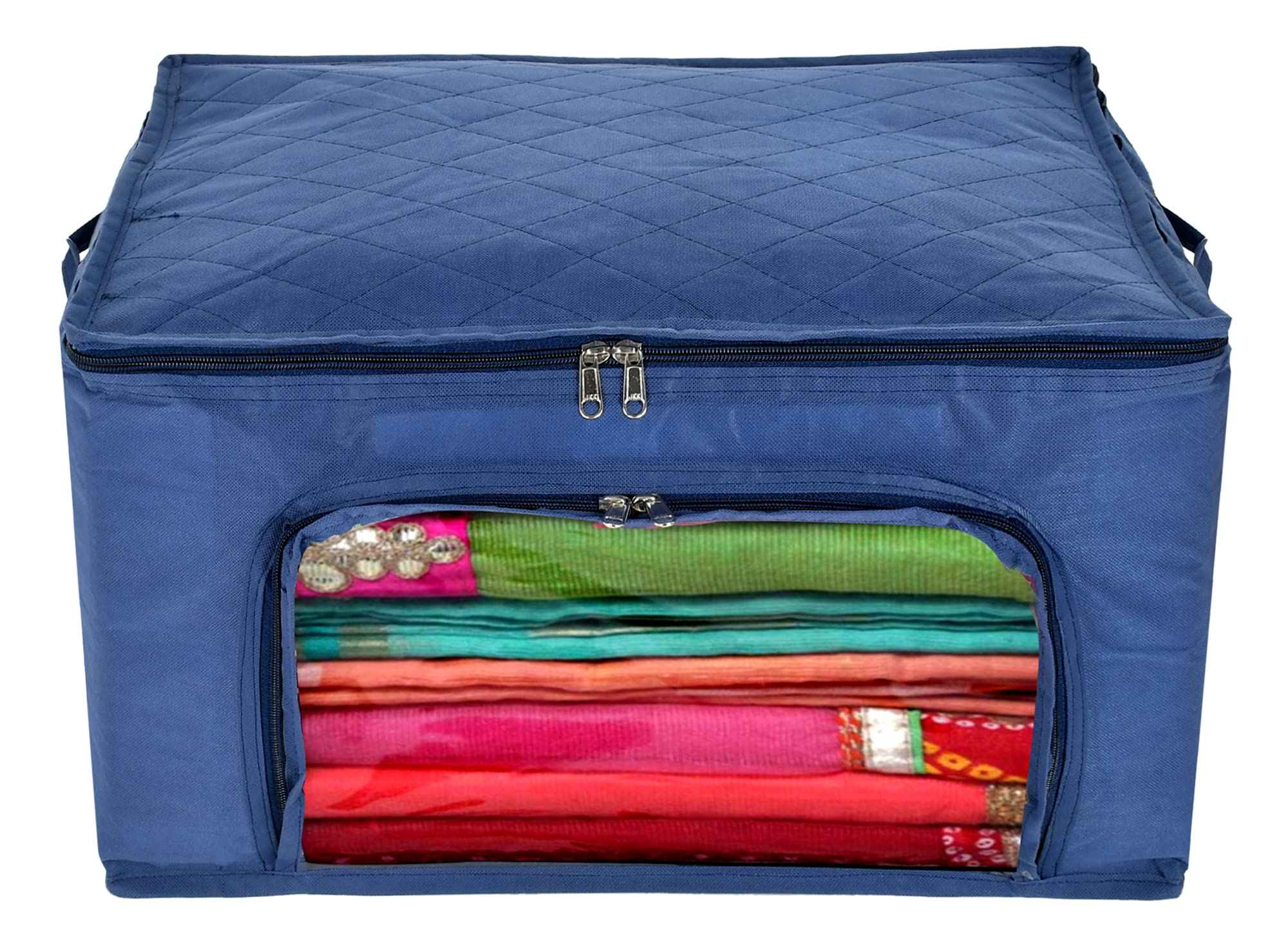 Kuber Industries Underbed Clothes Blankets Storage Bag With Zipper Tranasparent Window, 66 Litre (Navy Blue)Hs_38_Kubmart21294