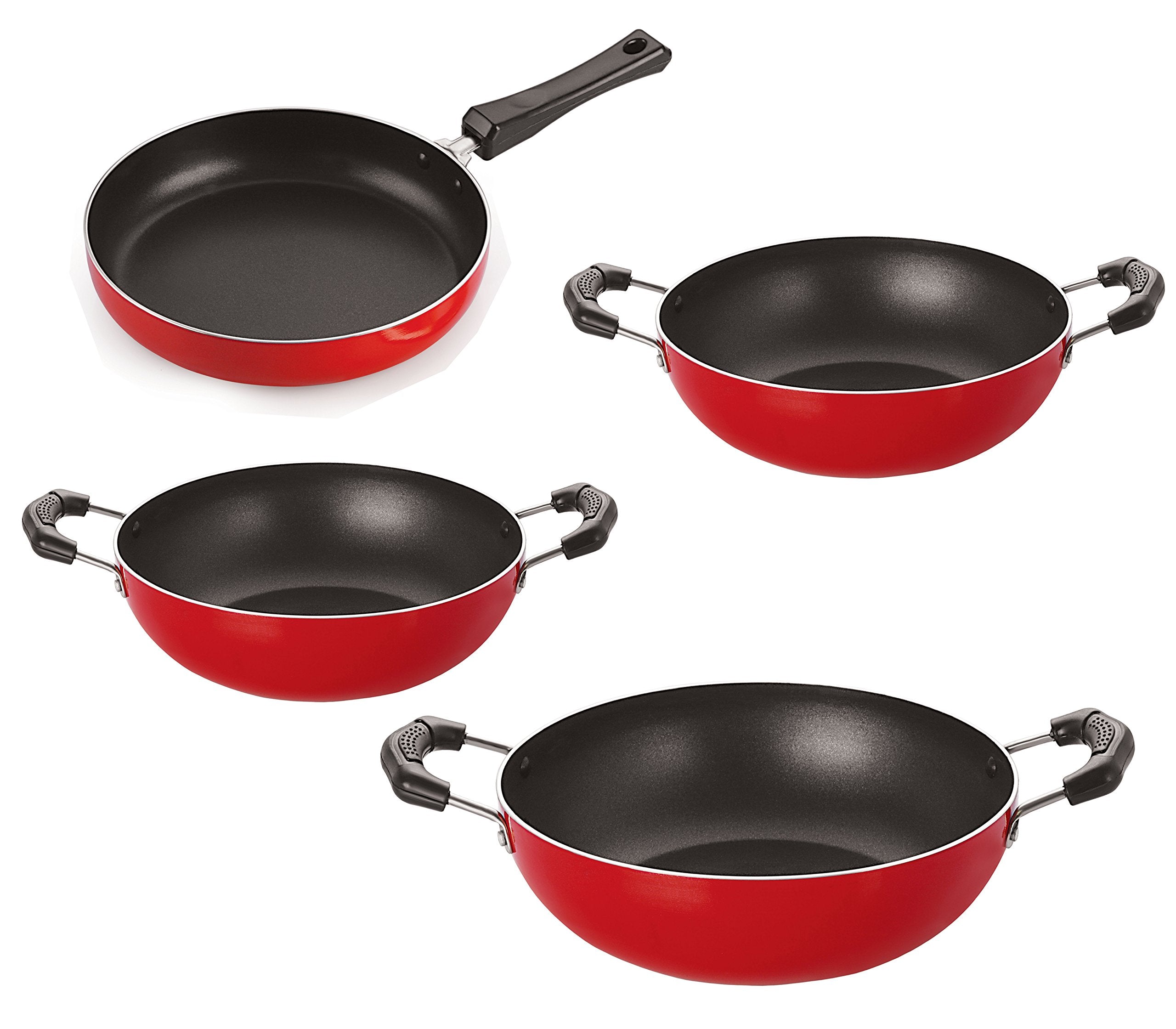 Nirlon 3 Layer NonStick Coated 4 Piece Aluminium Cookware Kitchen Item Combo Set, Fp11_Kd10_Kd11_Kd12