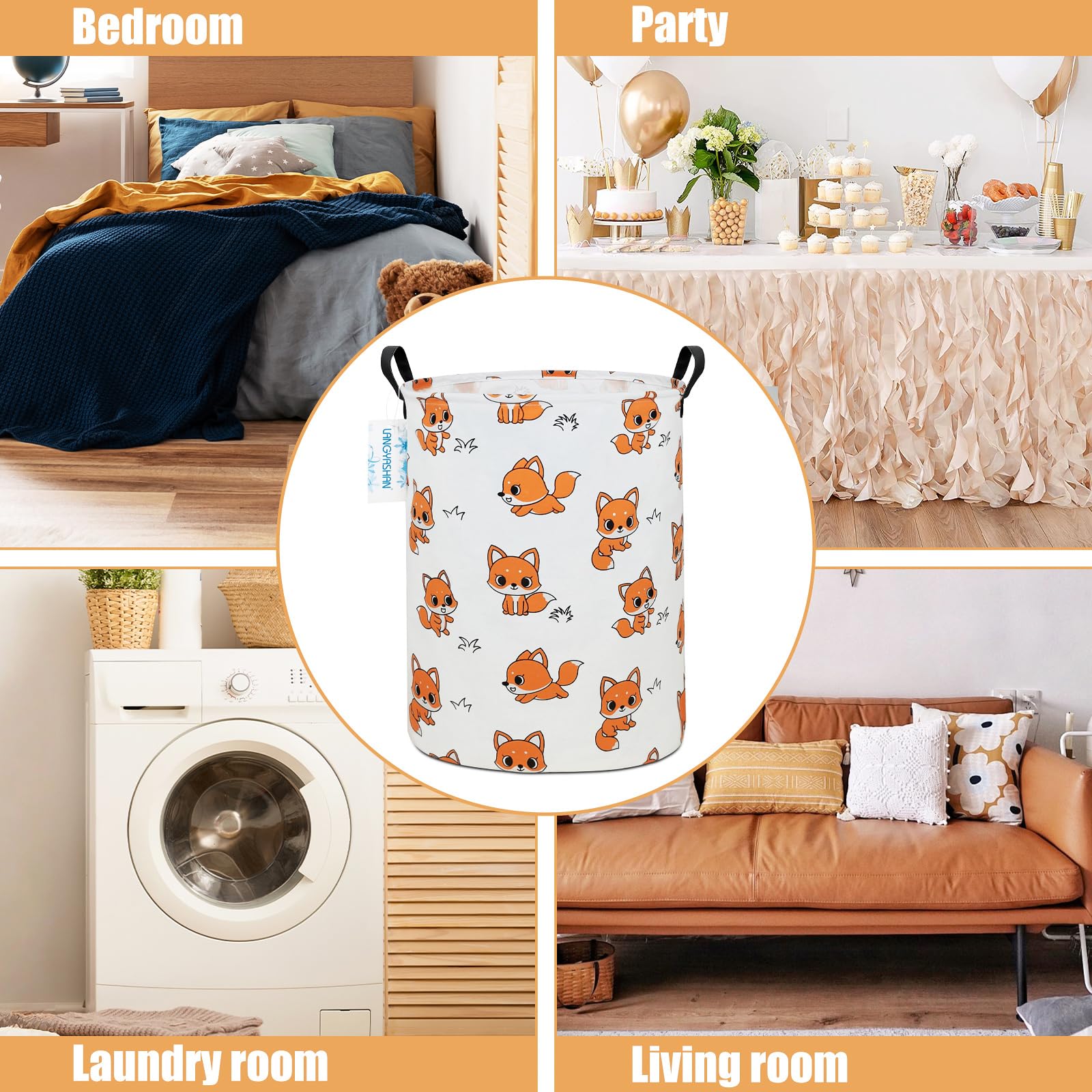 Langyashan Laundry Basket Canvas Fabric Collapsible Organizer Basket For Storage Bin Toy Bins Gift Baskets Bedroom Clothes Child