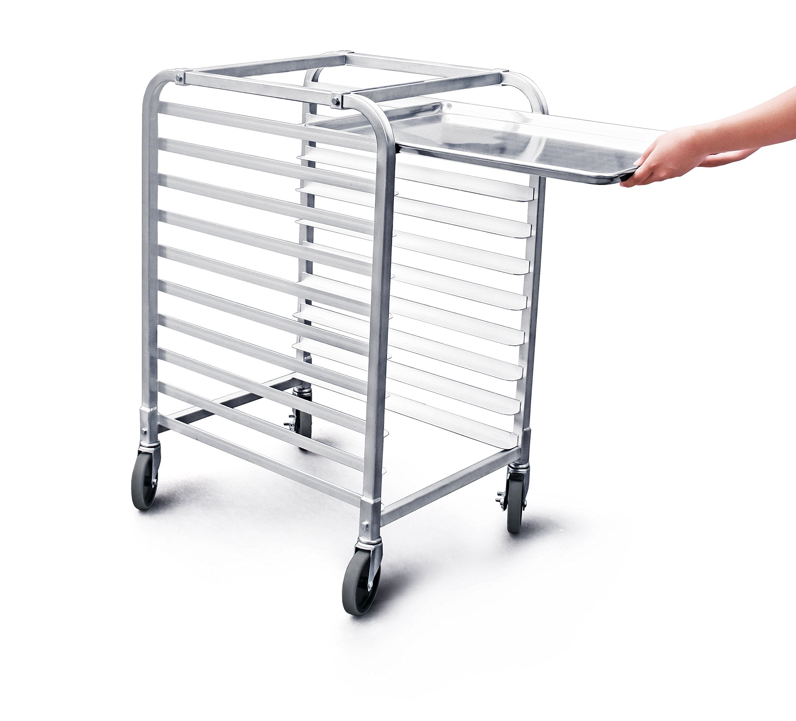 New Star Foodservice 36510 Commercial-Grade Aluminum 10-Tier Sheet Pan/Bun Pan Rack  26'' L x 20'' W x 38'' H with Brake Wheels