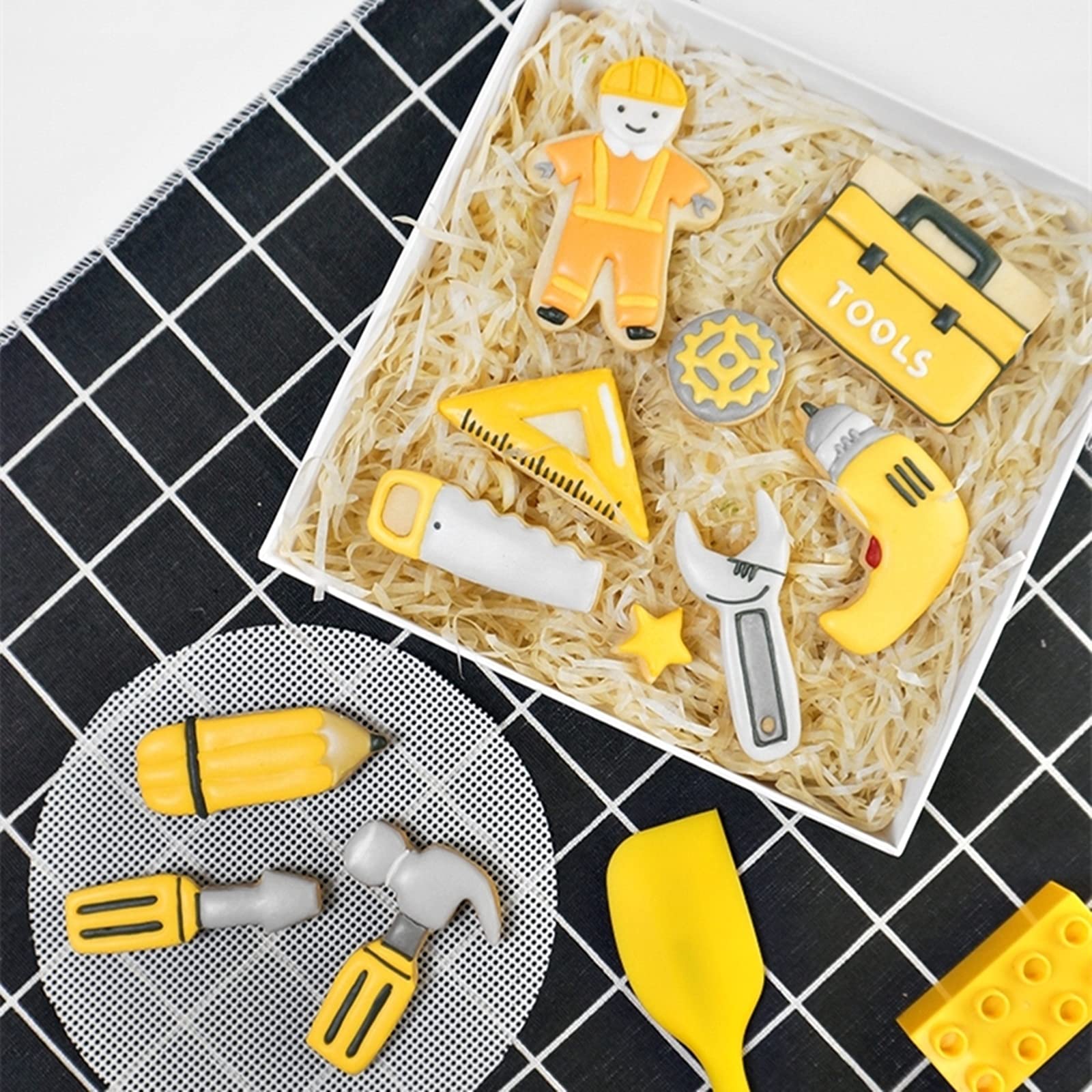 Mini Construction Tools Cookie Cutters Set Of 9 Pcs, Stainless Steel Mini Hardware Tools Series Shaped Fondant Baking Molds For