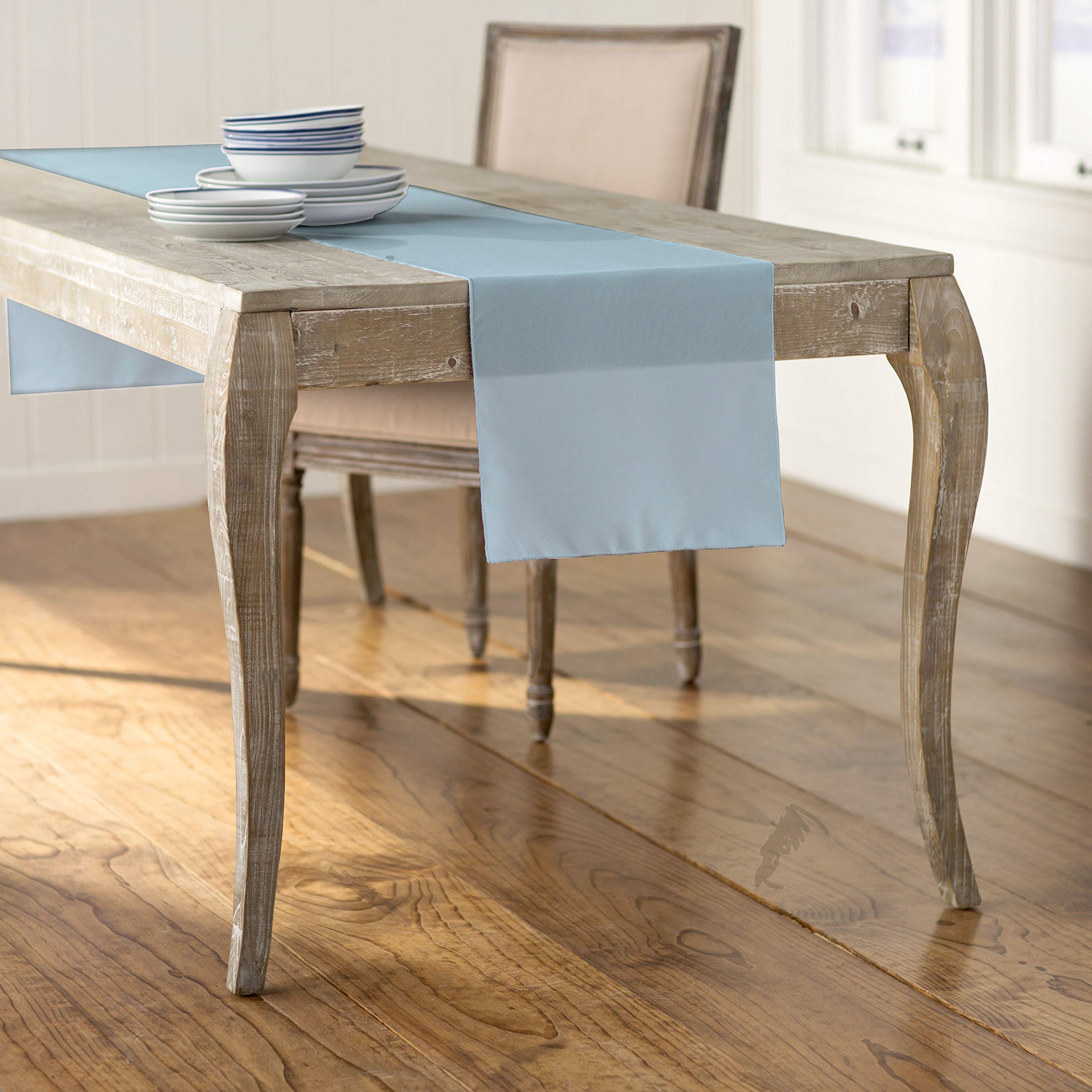 LA Linen Polyester Poplin Table Runner 14  by 108-Inch  Light Blue