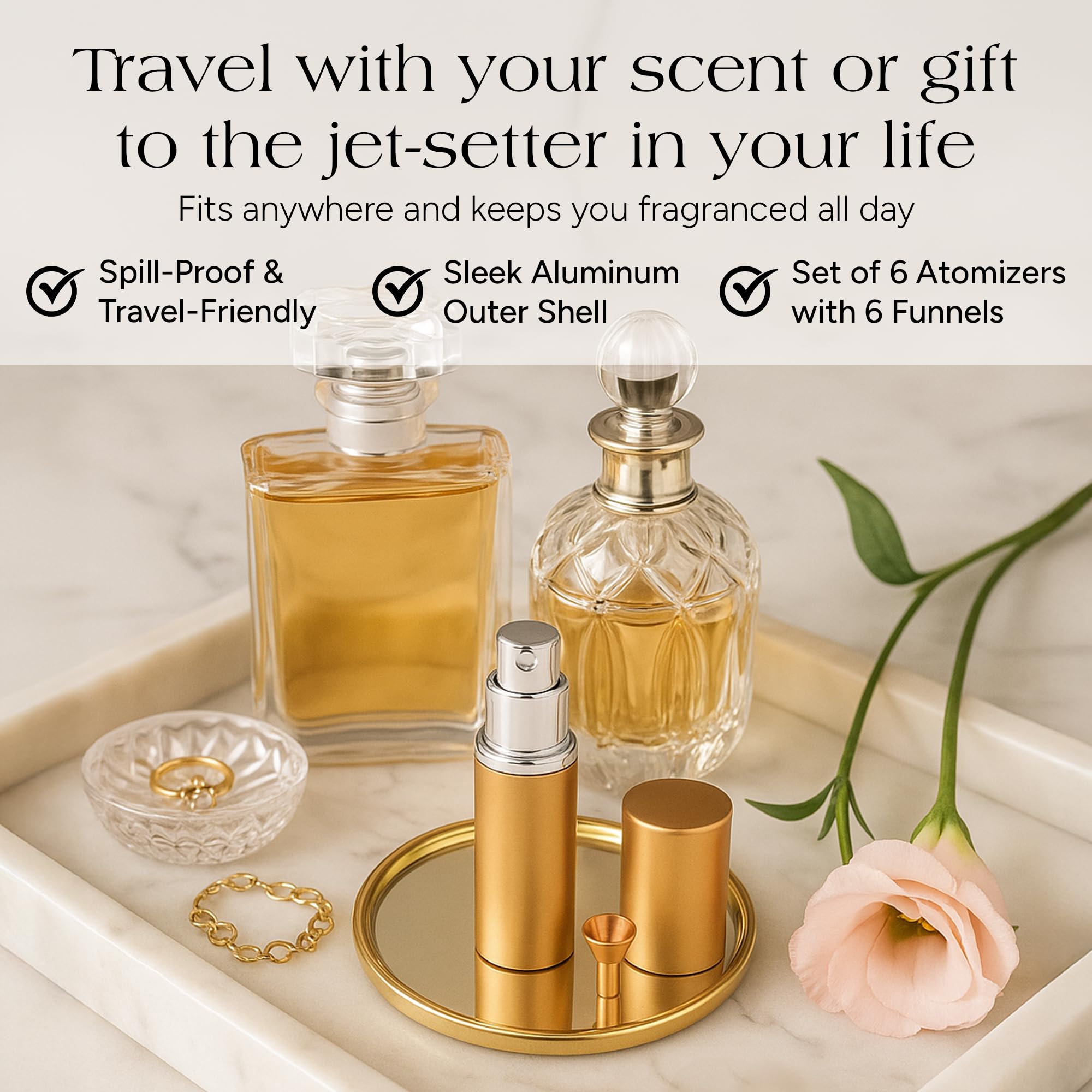 Zey Perfume Atomizers With 6 Funnels - Travel-Size And Leak-Proof Refillable Atomizer Sprayer For Perfume And Cologne - Safe For