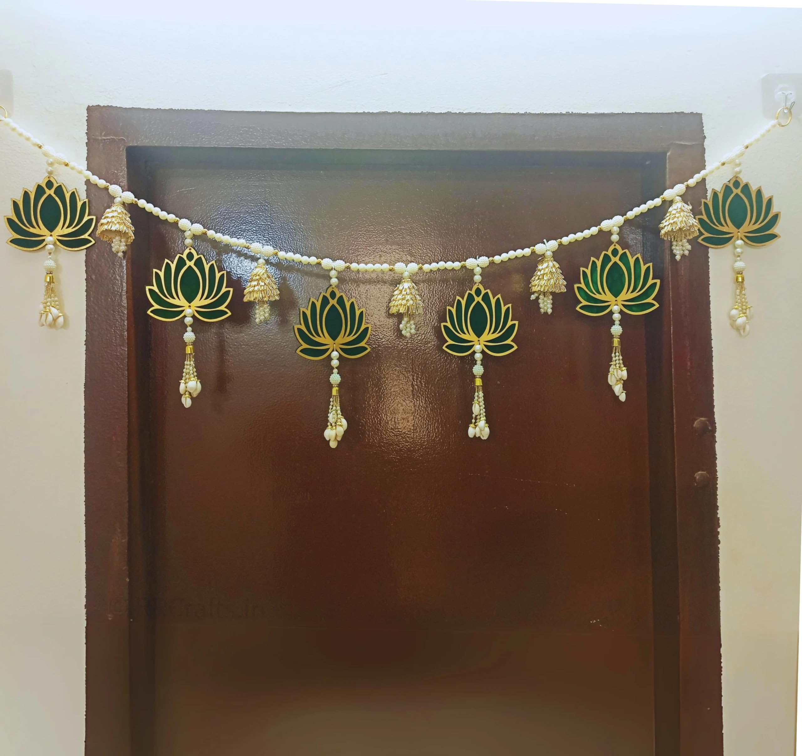 Rr Crafts Handmade Door Hanging Dark Green Lotus Style Door Bandarwal Toran,Diwali Ganesh Pooja New Year Inauguration Wedding Fe