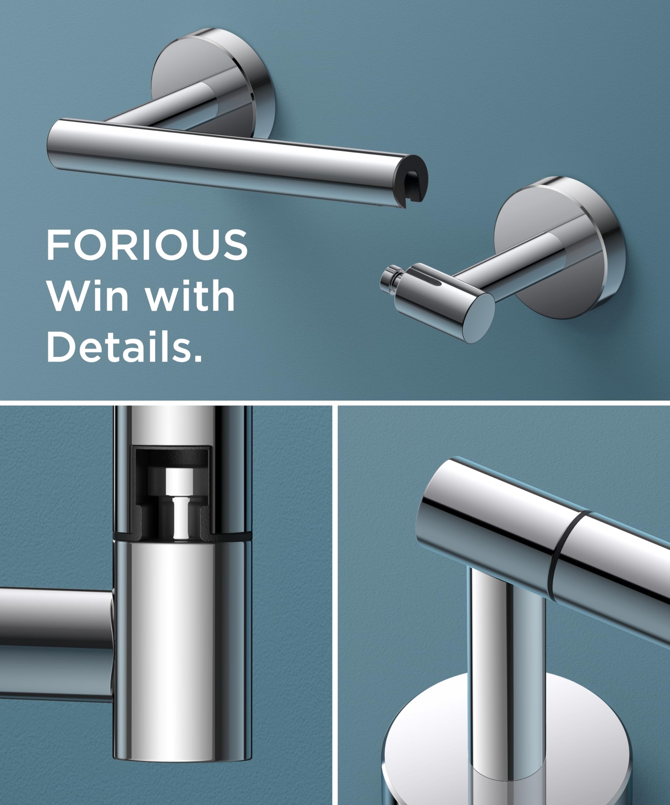 FORIOUS Chrome Toilet Paper Holder Wall Mount  Polished Finish Bathroom Toilet Paper Holder SUS 304 Stainless Steel Toilet Paper Roll Holder  Double Post Pivoting Toilet Paper Wall Holder