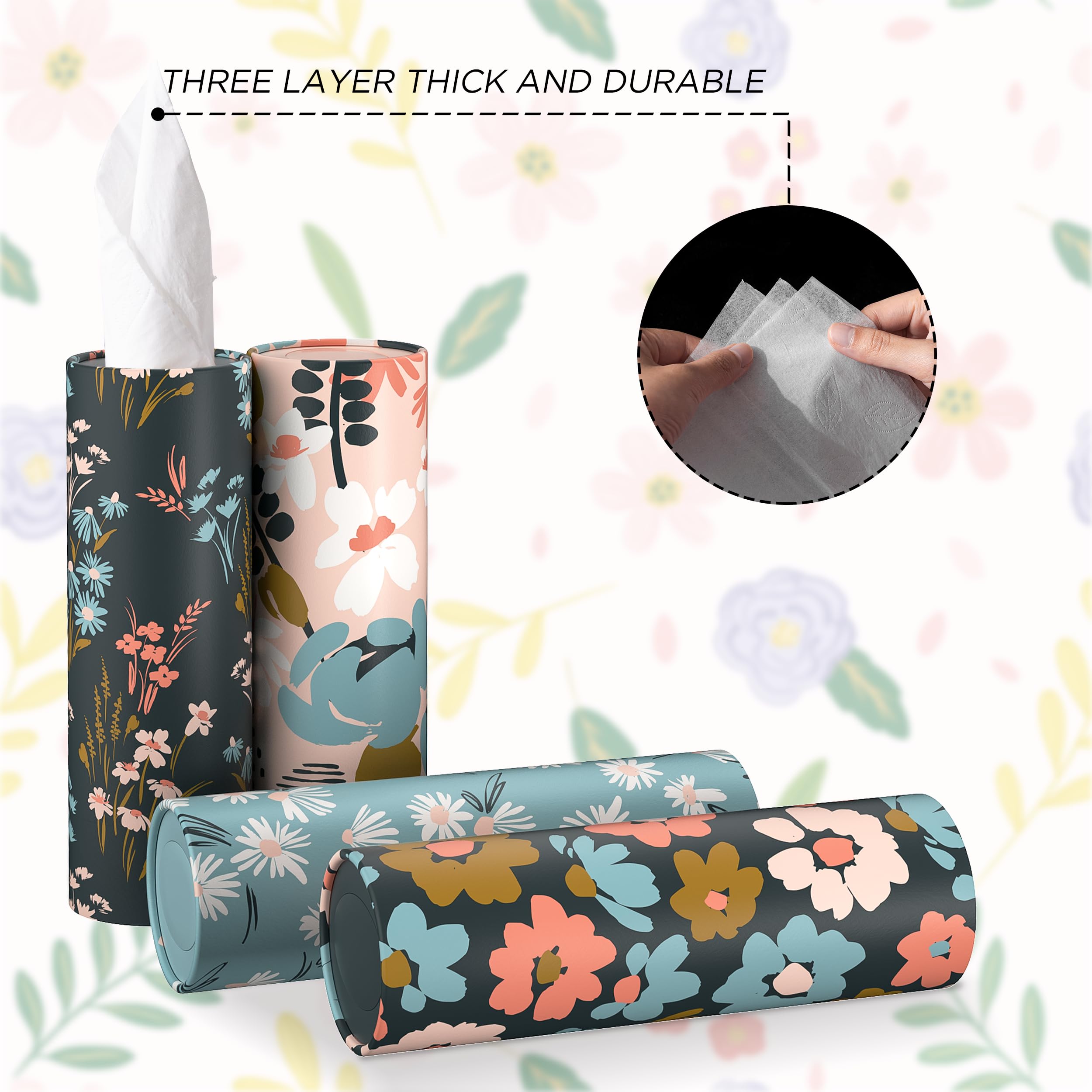 4 Pack Car Tissue Holder With 3-Ply Facial Tissues Bulk, Ubtkey Car Tissues Cylinder, Round Tissue Boxes For Car, Round Tube Car