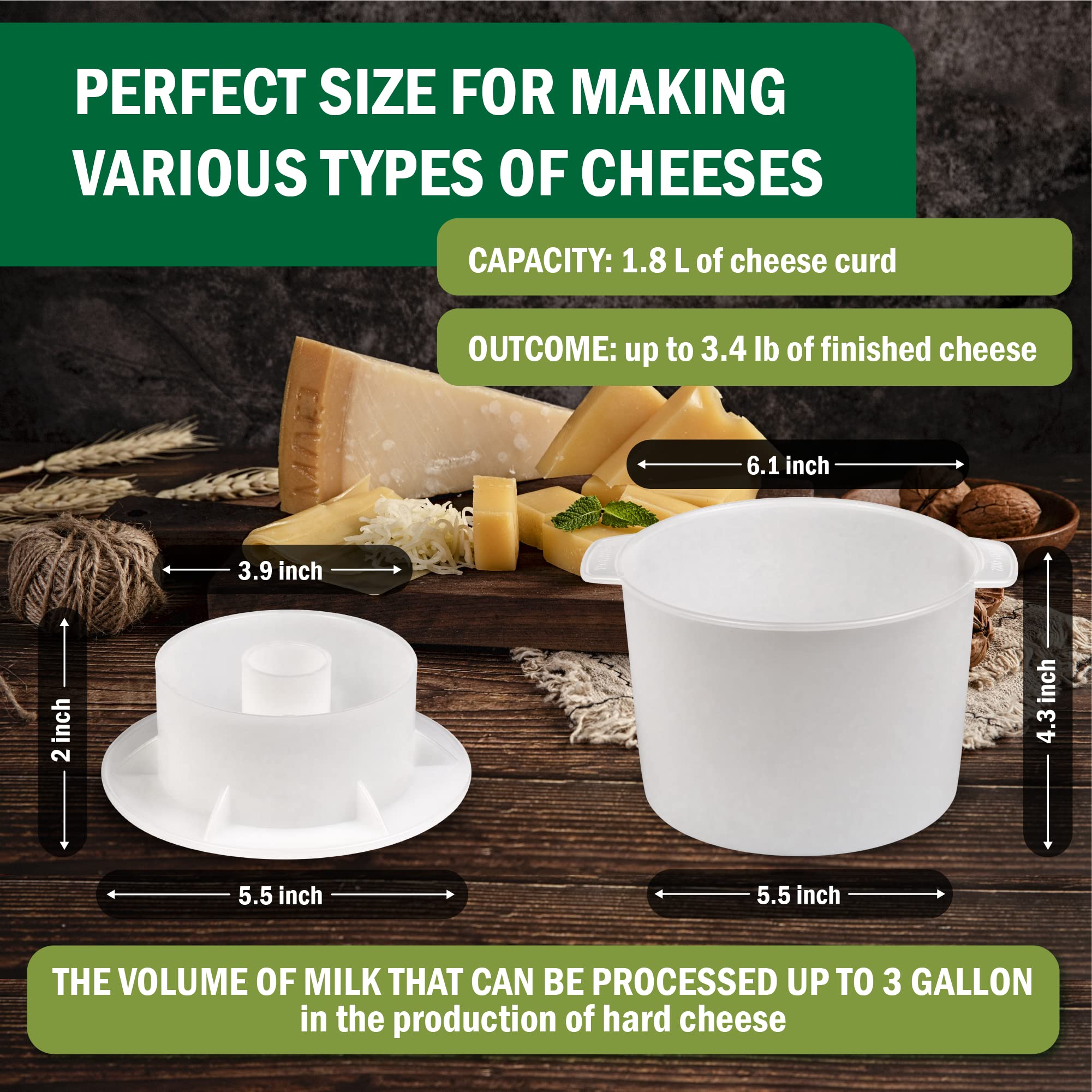 Cheese Mold For Cheese Making Cheese With Follower Piston 1/2 Gal - Cheesemaking Supplies - Cheese Form Mold - Cheese Making Bas