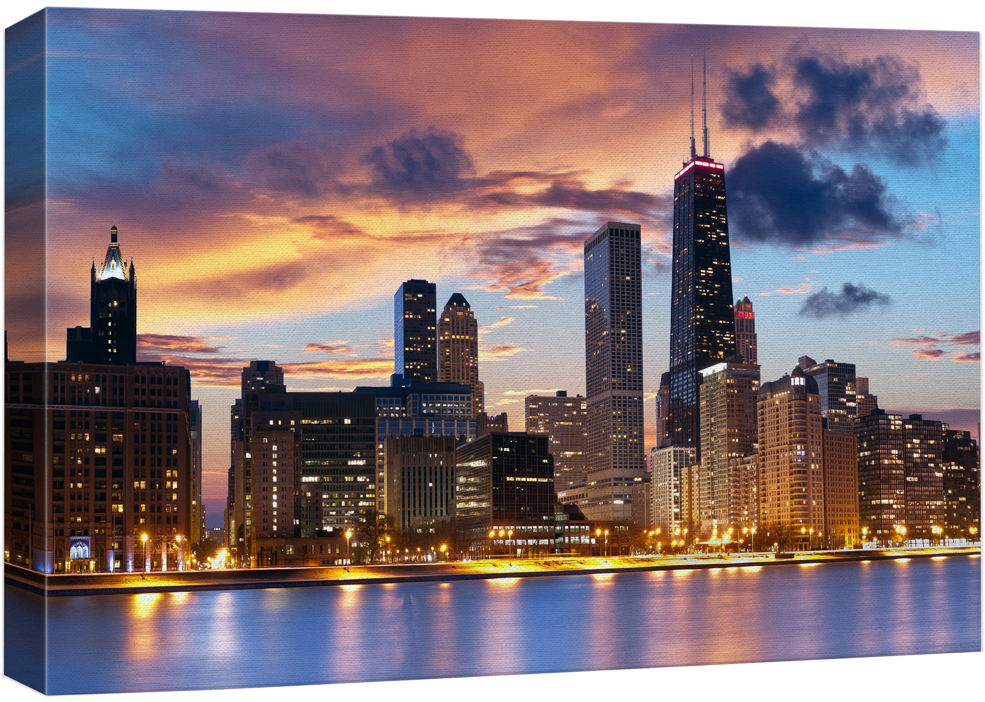 Wall26 Canvas Print Wall Art Chicago City Sunset Night Skyline Architecture & Maps Cityscape Photography Realism Global Scenic C