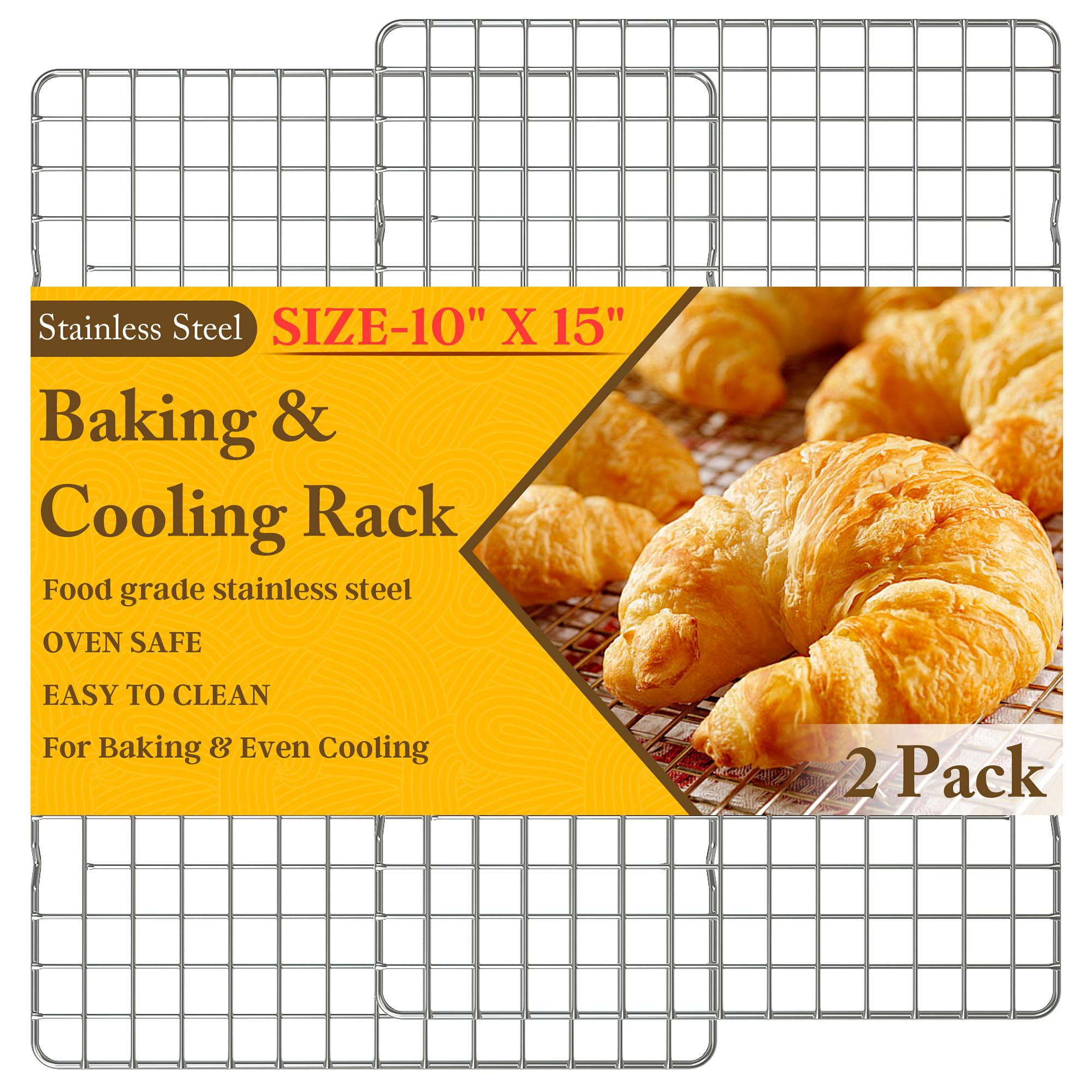 2PCS Cooling Racks for Cooking and Baking - 10 x 15Heavy Duty Stainless Steel Wire Rack for Baking, Grilling, Roasting - Oven & 
