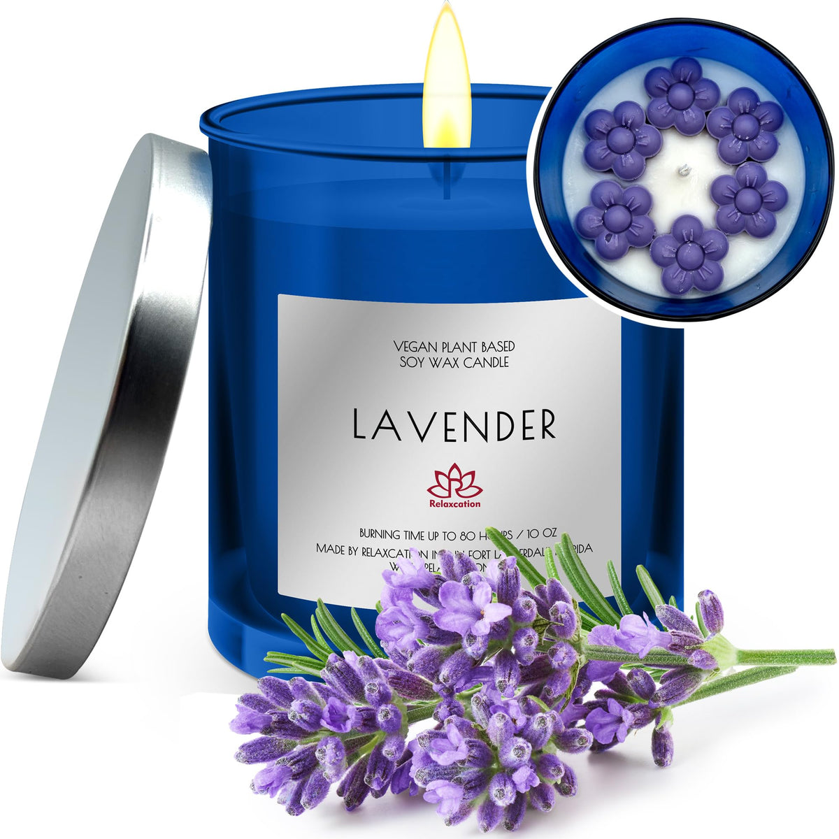 Made in USA Natural Soy Wax Candle in Glass Jar | Luxury Lavender Scented Soy Candles | Calming + Relaxing | Long Burning 80 Hou