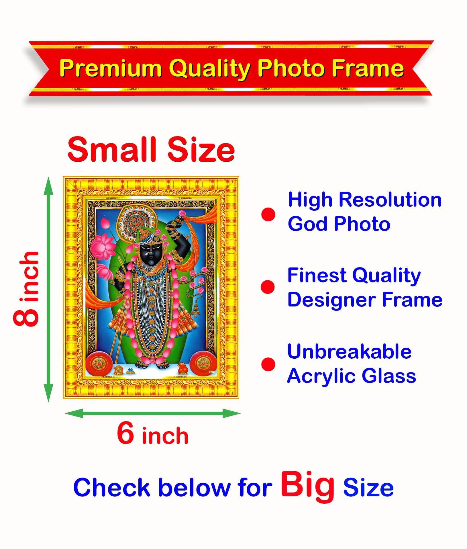 Pavan Photo Laminations Shrinathji Lord Shrinath Shri Nath Ji Wall Painting Framed Home Decor (Wood,Matte,Gold,Small Size,6 X 8
