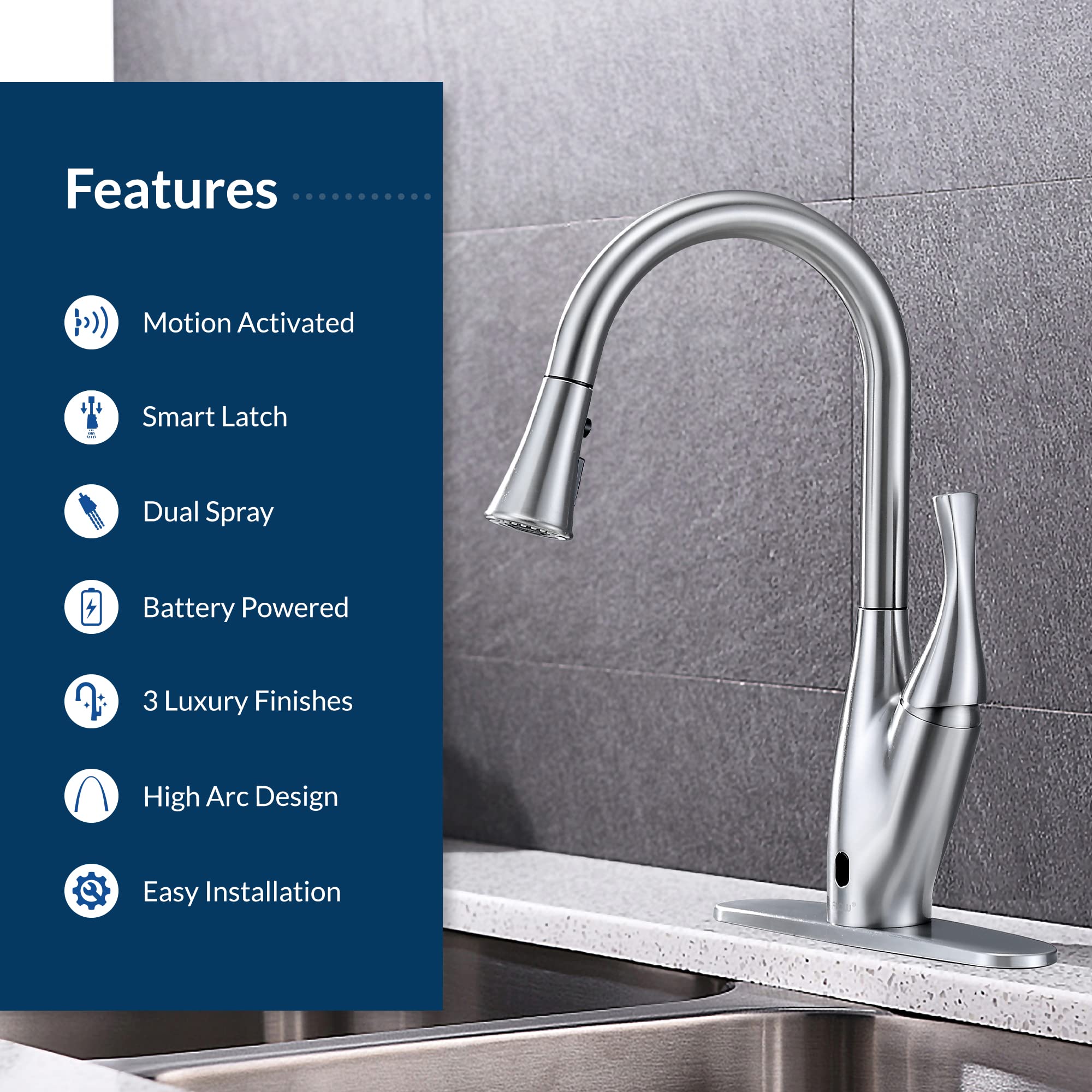 Bio Bidet Flow X Touchless Kitchen Faucet With Pull Down Sprayer, High Single Handle, Brushed Nickel