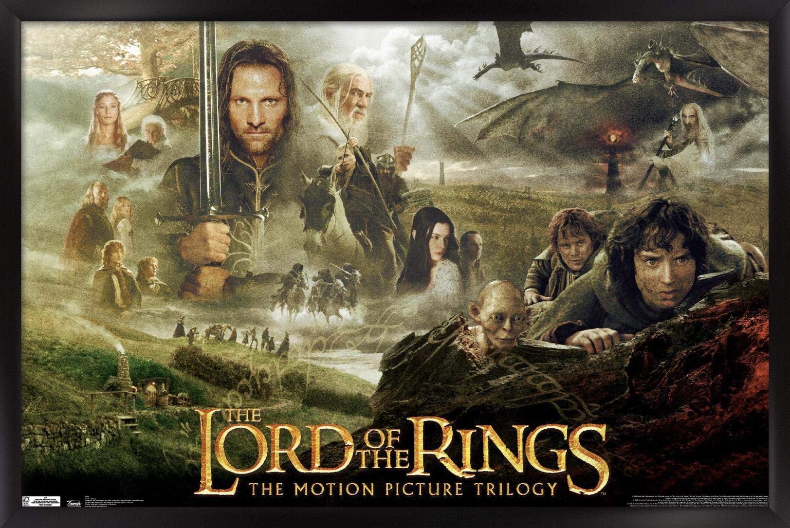 Trends International The Lord Of The Rings: The Motion Picture Trilogy Wall Poster, 22.375'' X 34'', Black Framed Version