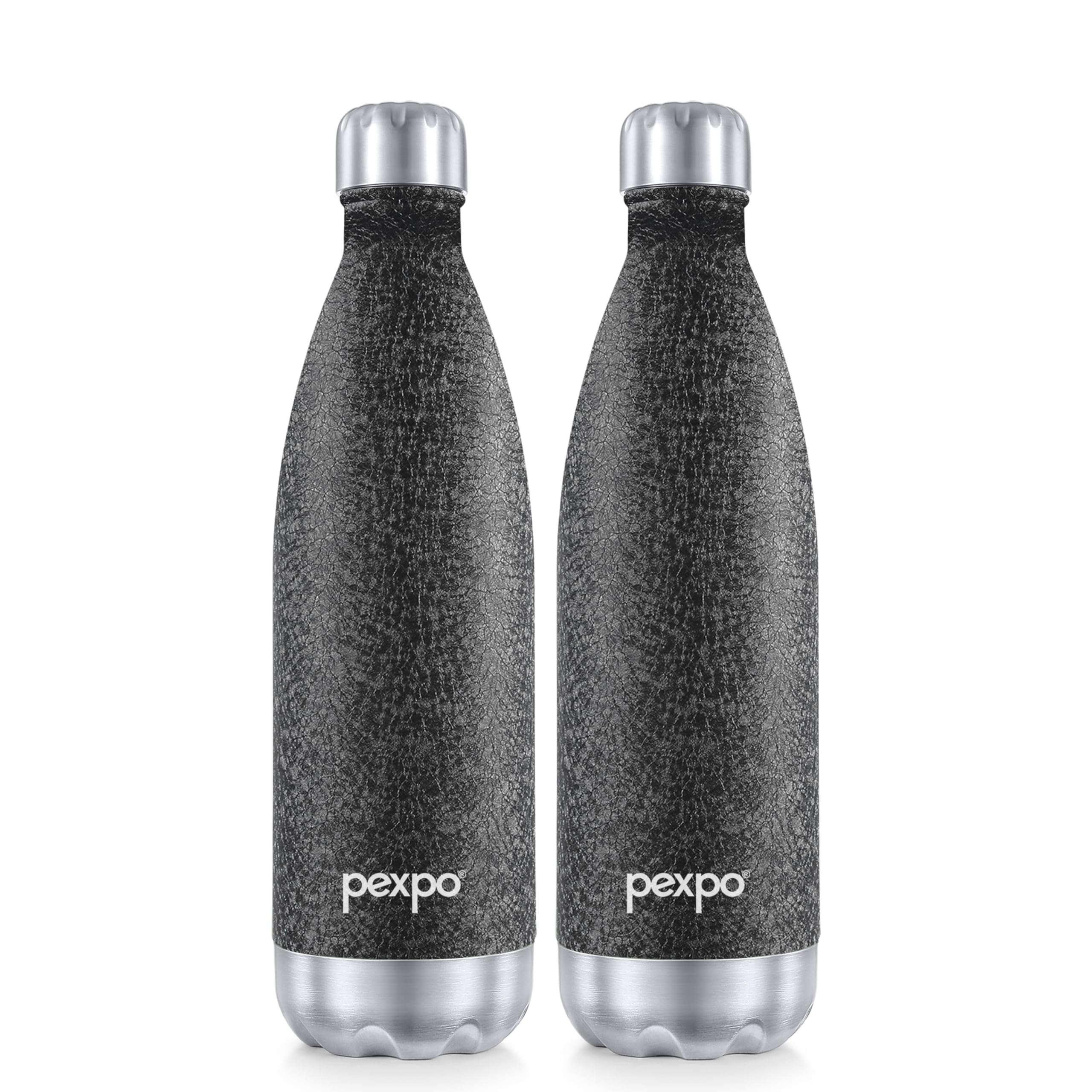 Pexpo Electro Hot & Cold Isi Certified Flask | Stainless Steel Water Bottle - 1000Ml Black, Pack Of 2 | Thermoflask | Office Bot