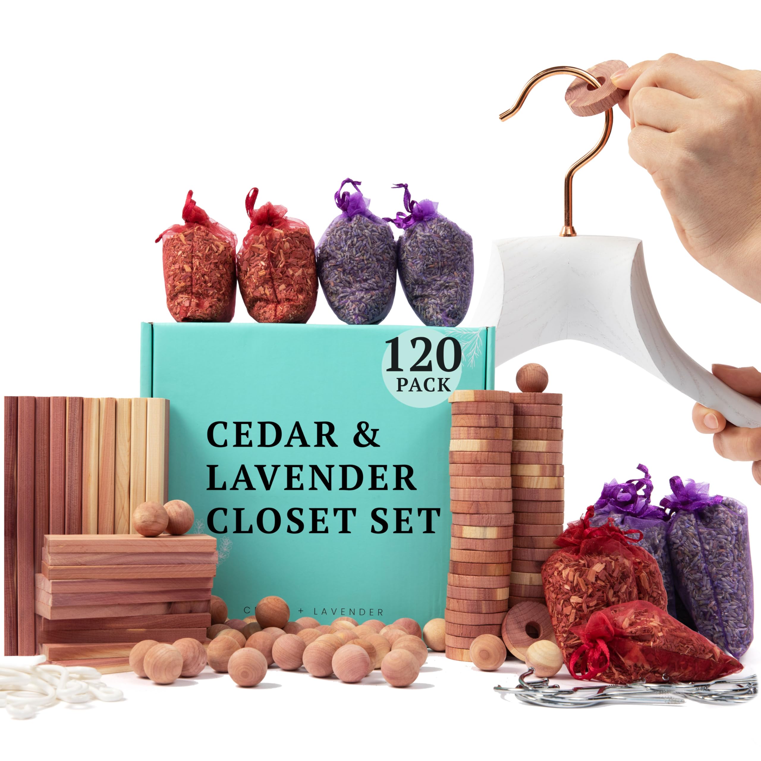120 Variety Pack - Lavender And Cedar For Closets - Cedar Balls For Clothes Storage - Cedar Closet Protection Scent Bags - Natur
