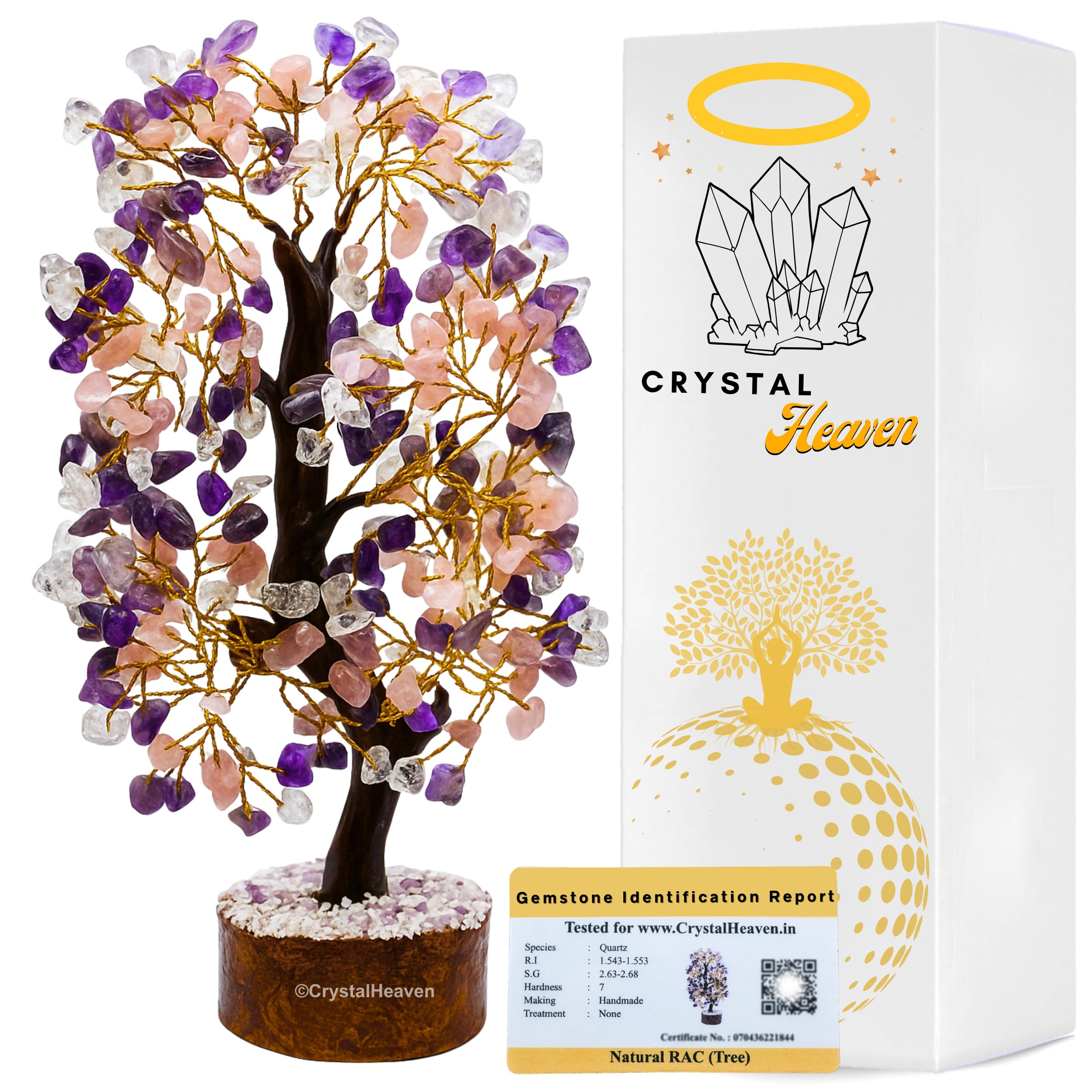 Certified Rose Amethyst Clear Quartz Crystal Tree For Good Luck - Healing Crystals Money Tree For Wealth, Positive Energy At Hom