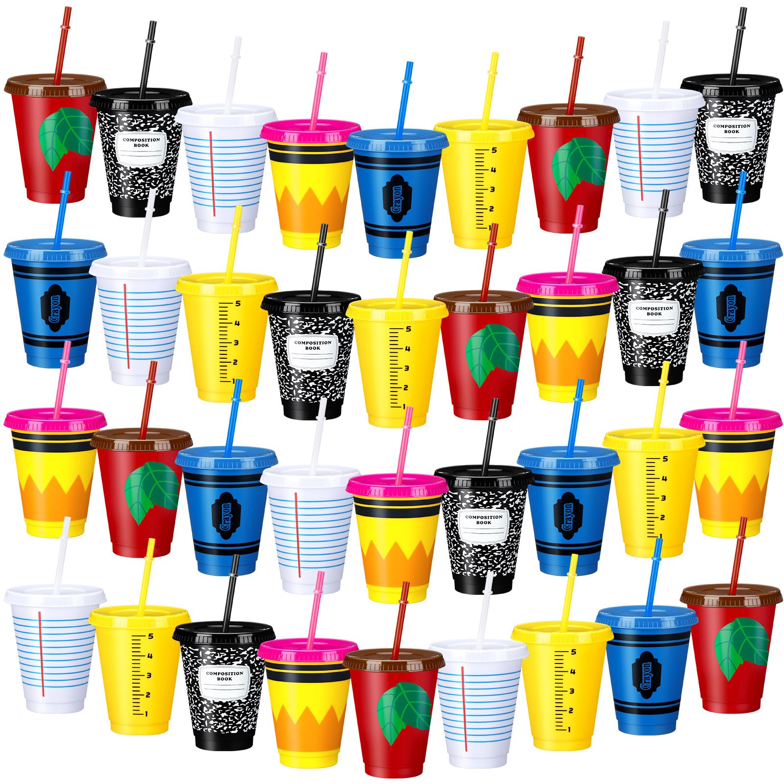 Rtteri 36 Pcs Back to School Reusable Plastic Coffee Cups in Bulk 16 oz Reusable Teacher Appreciation Cups Tumbler with Lids and
