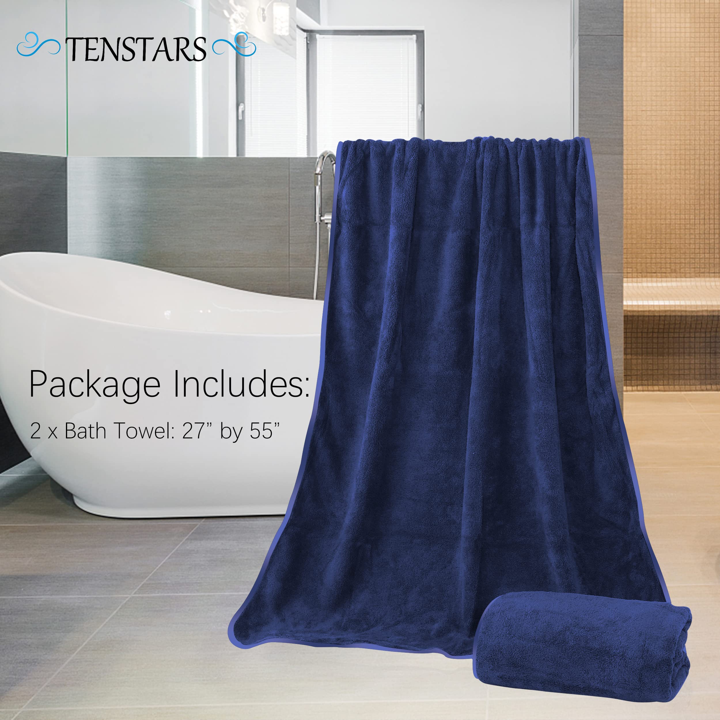 Tenstars Silk Hemming Bath Towels For Bathroom Clearance - 27 X 55 Inches - Light Thin Quick Drying - Soft Microfiber Absorbent
