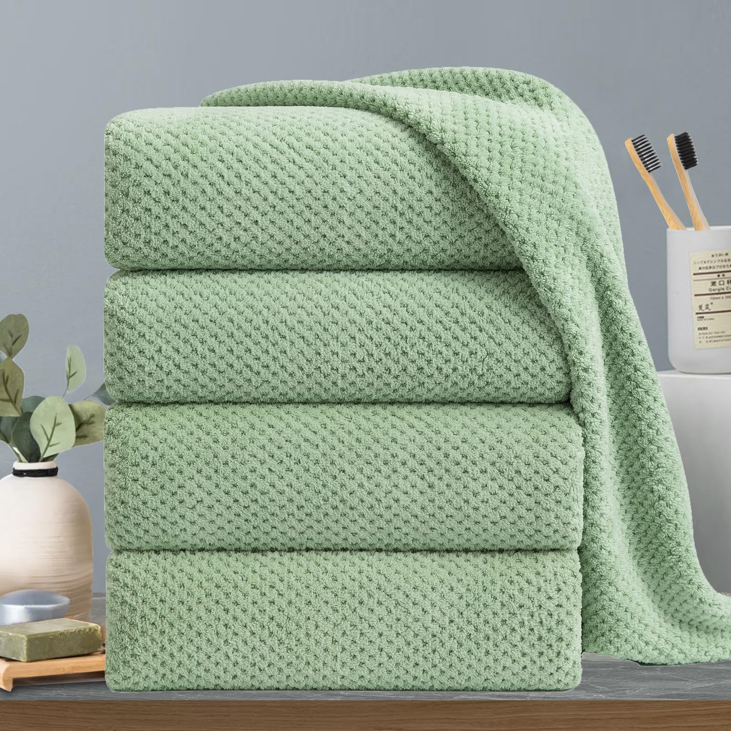 Extra Large Bath Towels Set 35X70 Inches - Green Luxury 600 Gsm Oversized Bath Sheet Towel,Ultra Soft Microfiber - Quick Dry,Hig