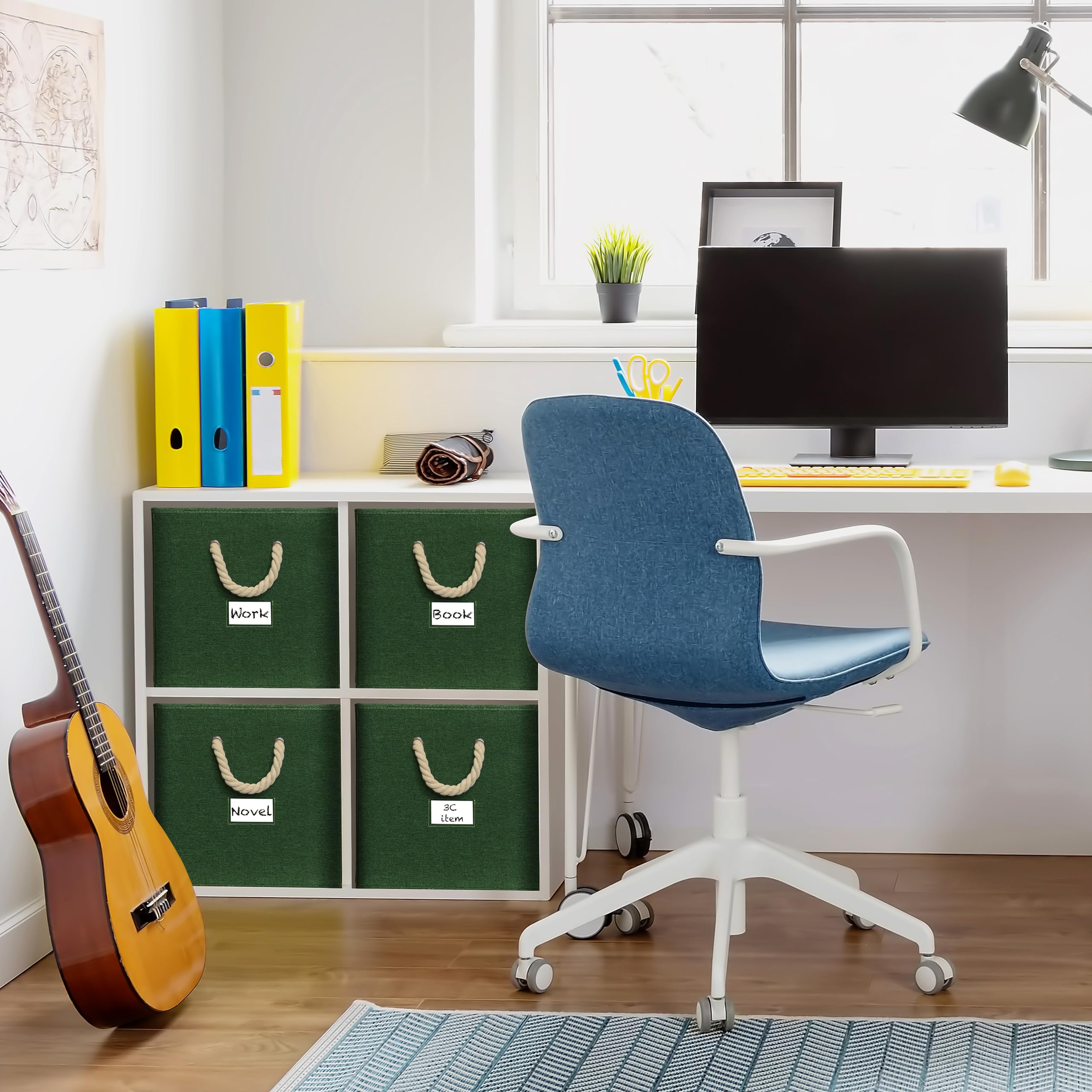 Simple Houseware 4 Pack Cube Storage Bin With Braided Handles, Green
